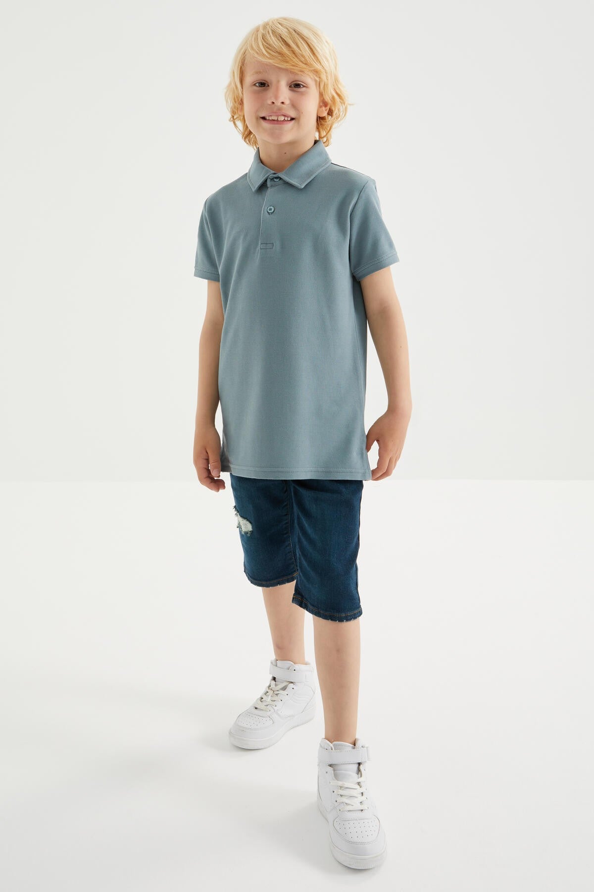 Mint Green Classic Short Sleeve Polo Collar Boys T-Shirt - 10962