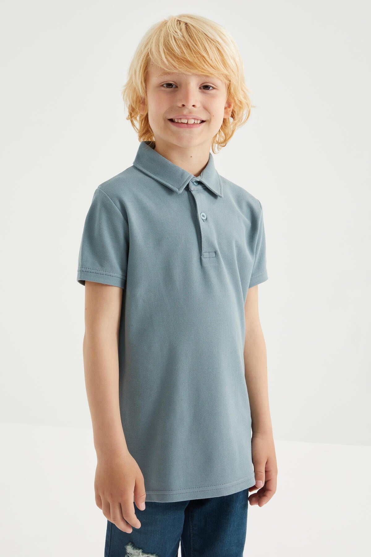 Mint Green Classic Short Sleeve Polo Collar Boys T-Shirt - 10962