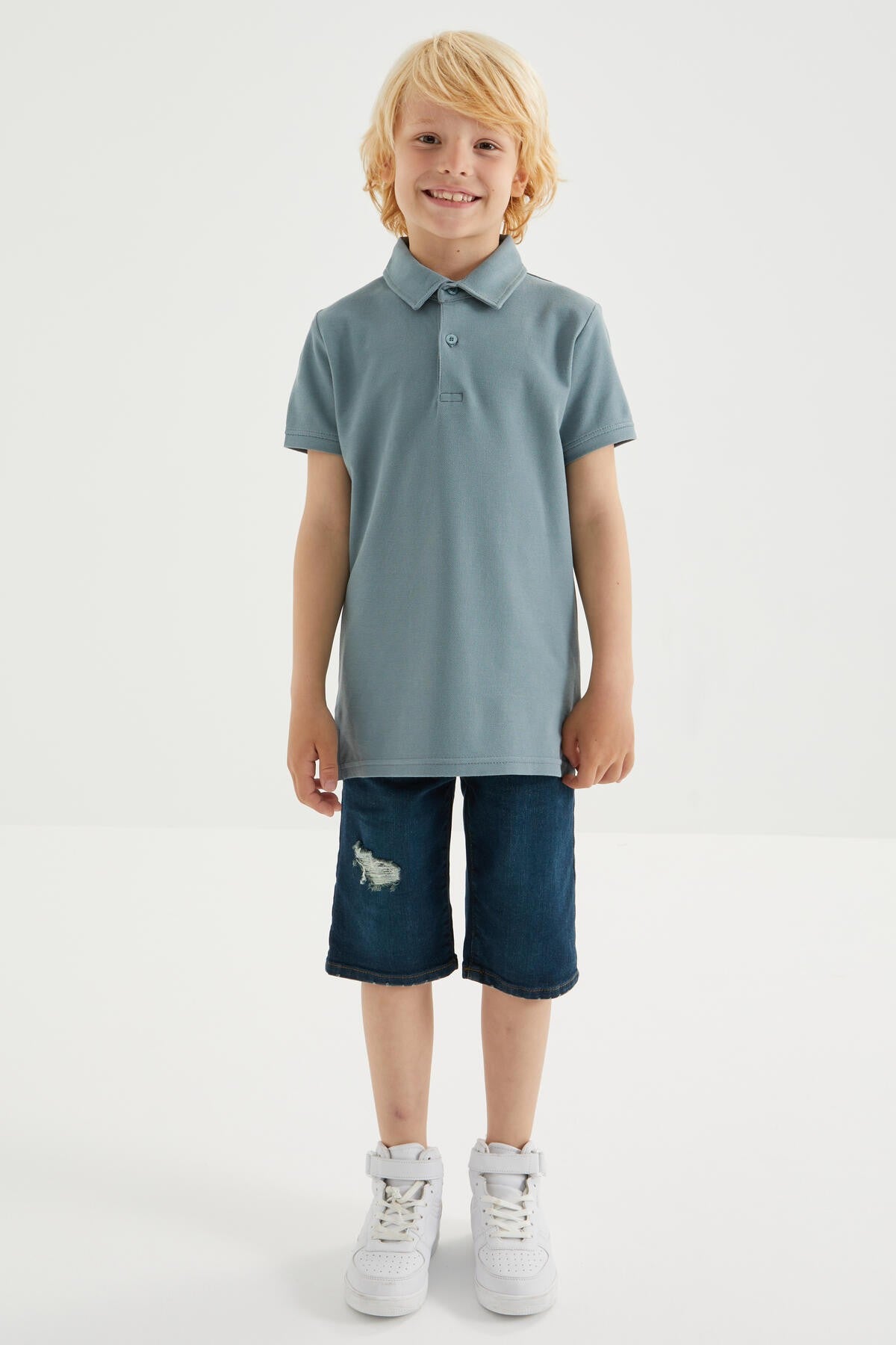 Mint Green Classic Short Sleeve Polo Collar Boys T-Shirt - 10962