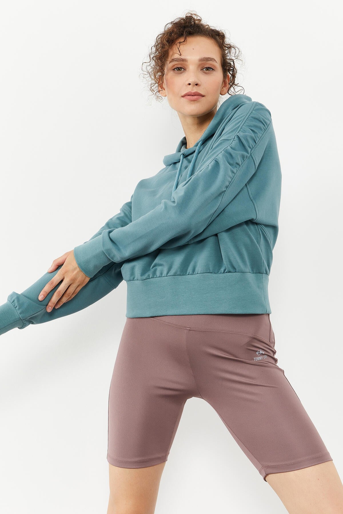 Mint Green Shoulder Gather Detailed Balloon Sleeve Comfort Fit Women's Sweatshirt - 97166