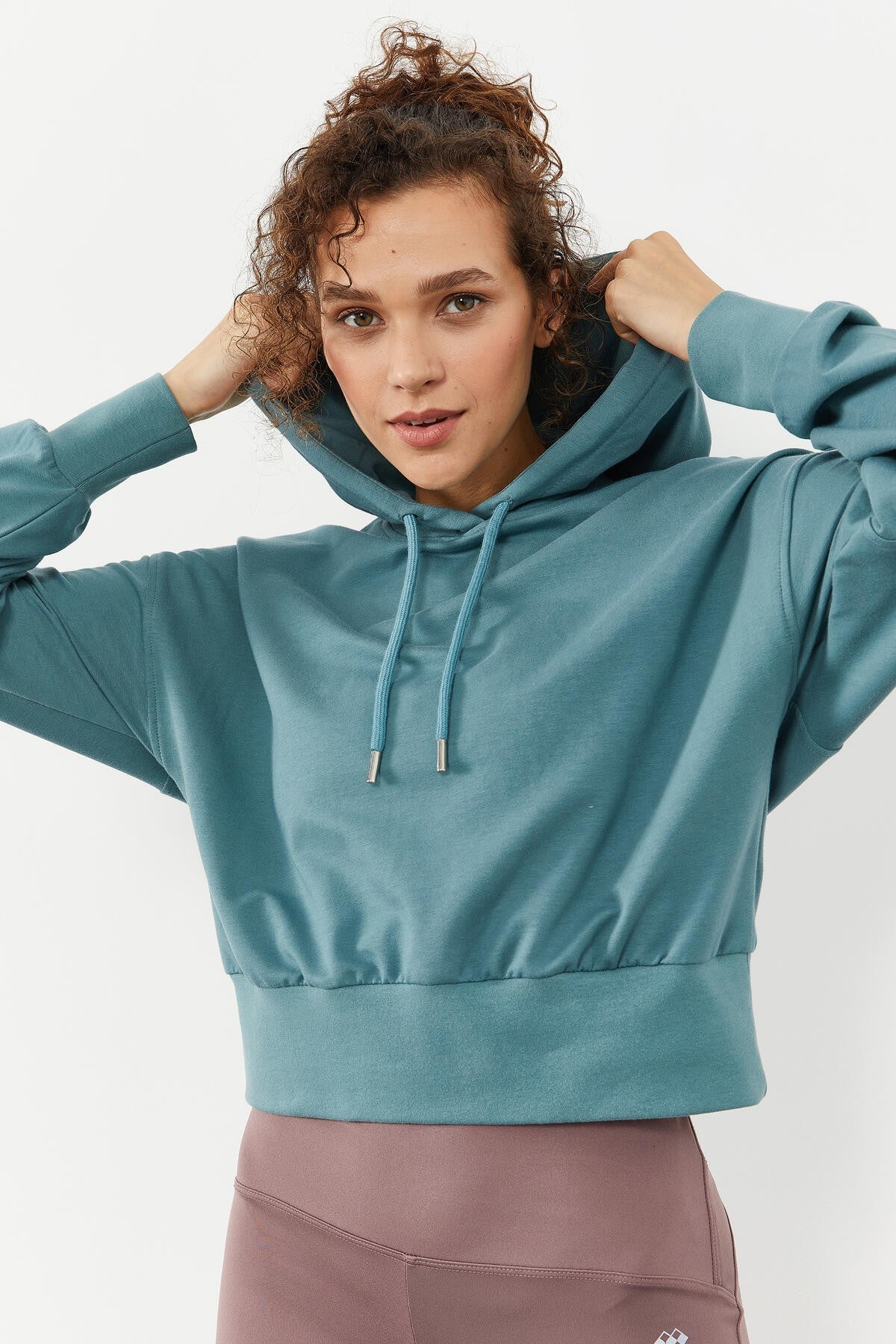 Mint Green Shoulder Gather Detailed Balloon Sleeve Comfort Fit Women's Sweatshirt - 97166
