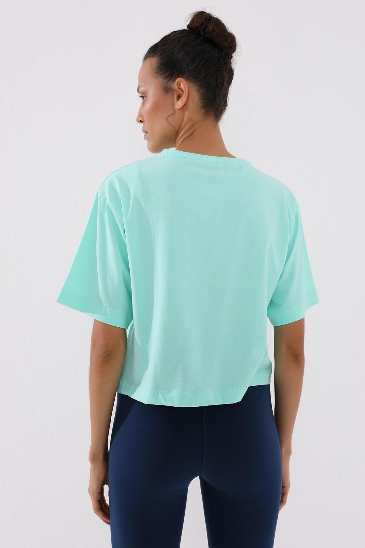 Mint Green Printed Short O Collar Women's Oversize T-Shirt - 97135