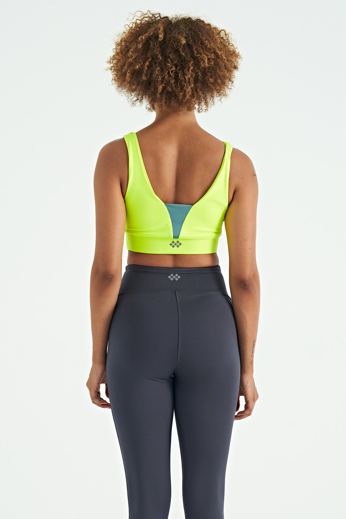 Neon Yellow Print Color Block Slim Fit Scuba Fabric Women's Bustier - 97271