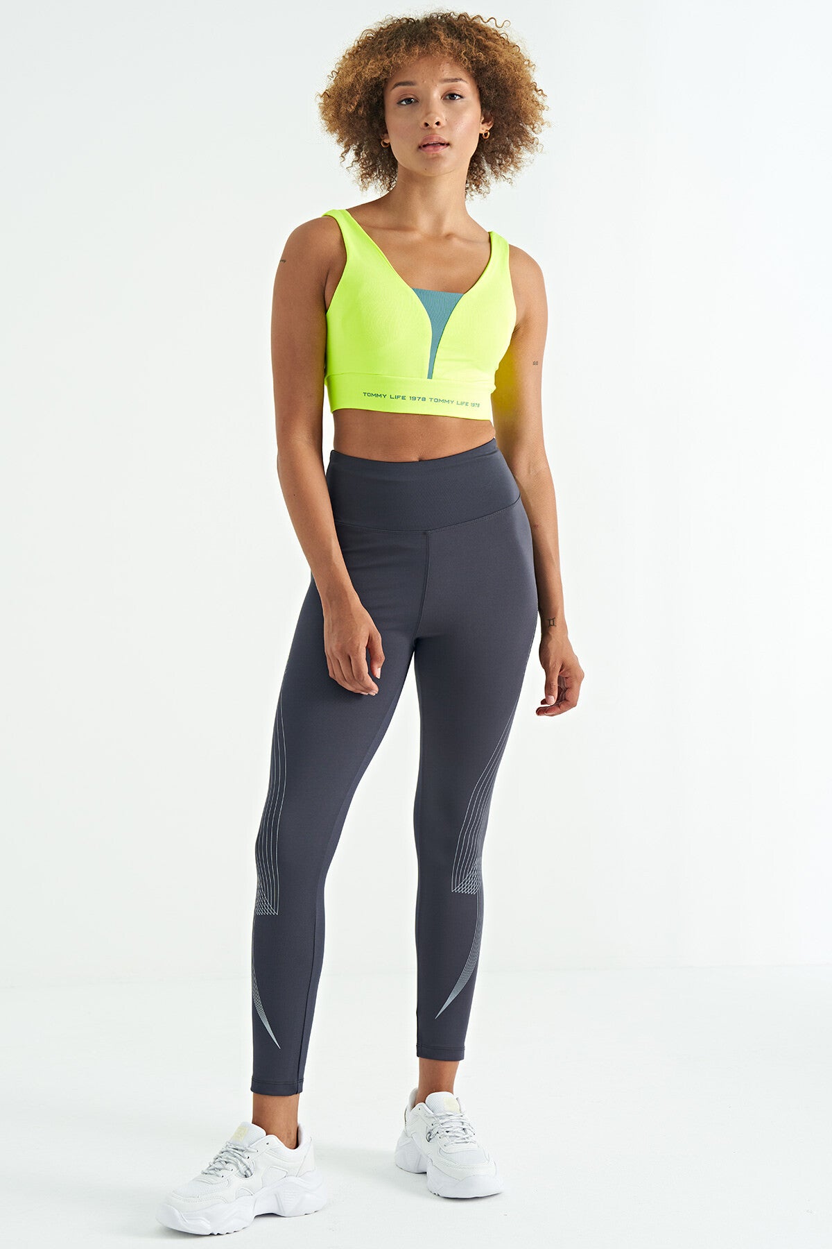 Neon Yellow Print Color Block Slim Fit Scuba Fabric Women's Bustier - 97271