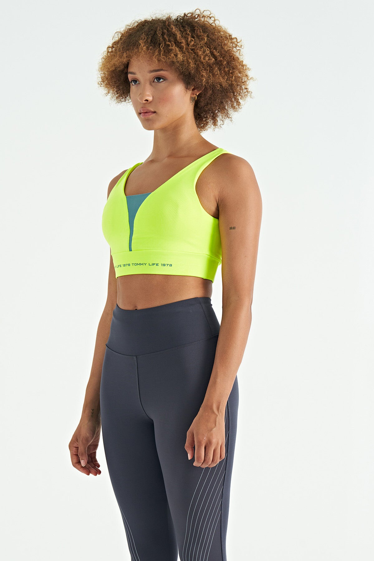 Neon Yellow Print Color Block Slim Fit Scuba Fabric Women's Bustier - 97271