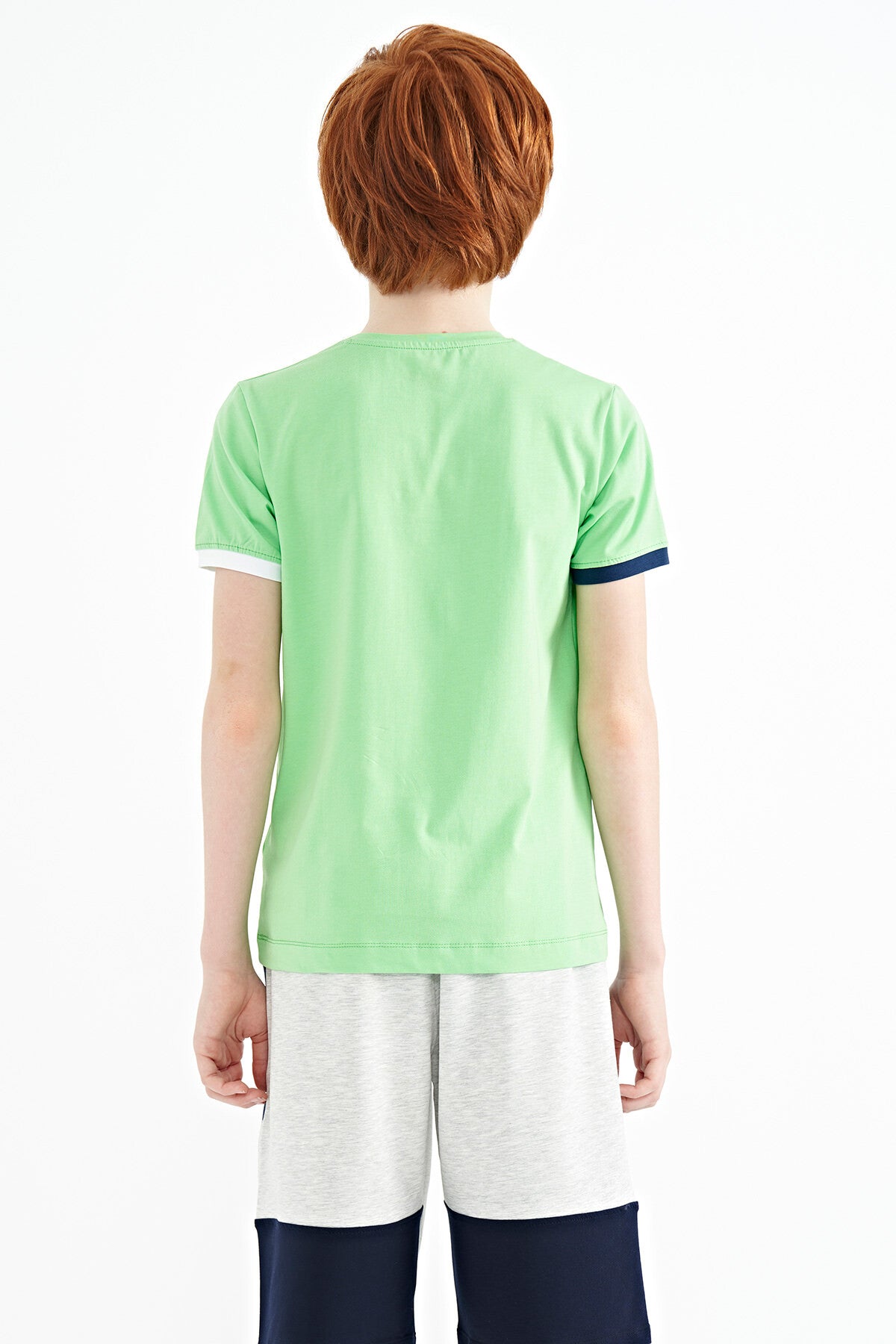 Neon Green Cuff Colored Detailed Printed Standard Fit Boys' T-Shirt - 11156