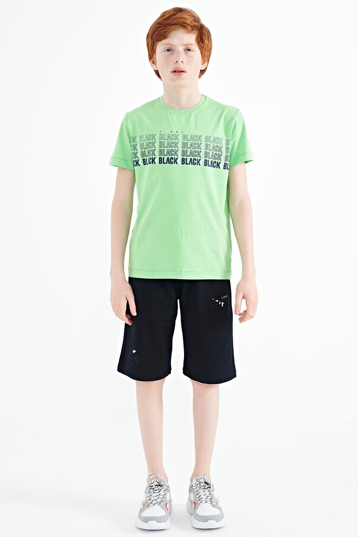 Neon Green Print O Collar Standard Fit Boys T-Shirt - 11149