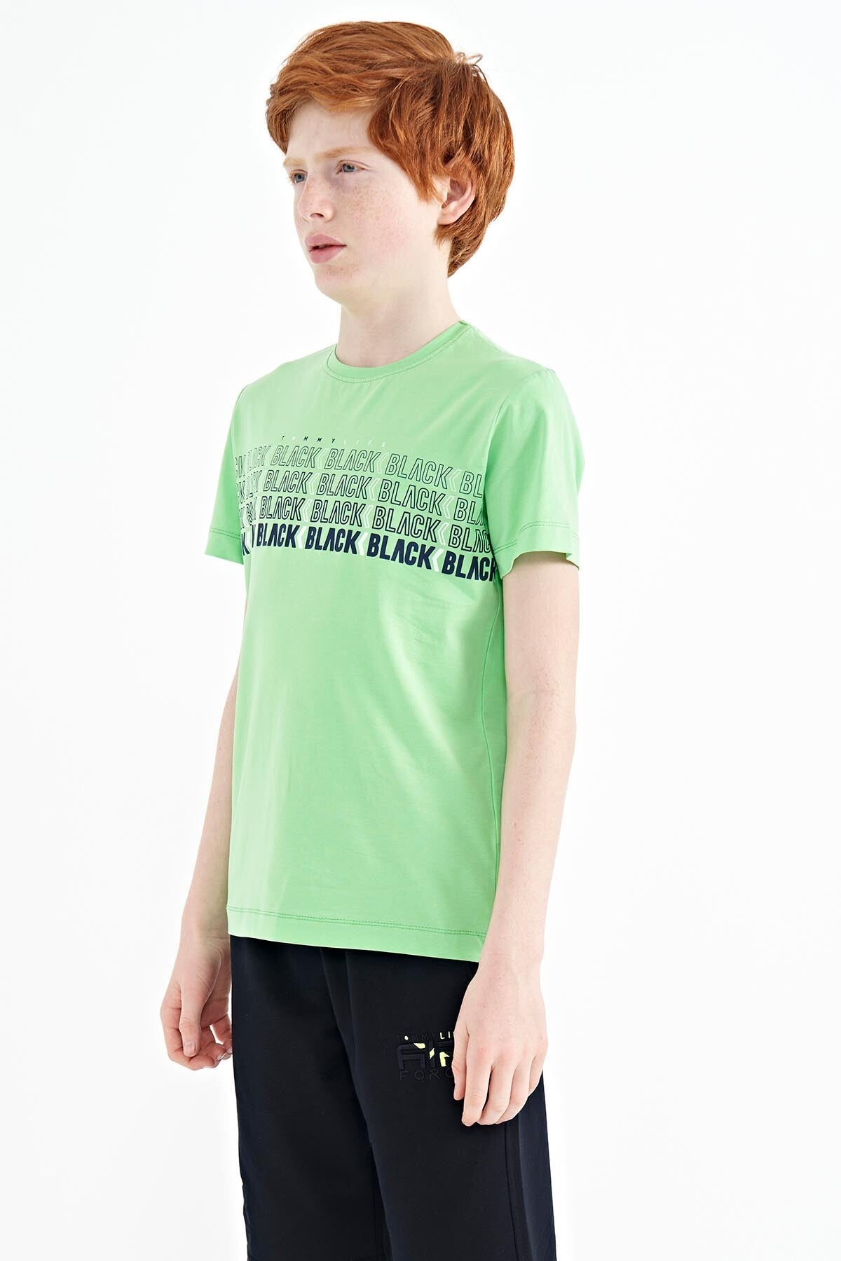 Neon Green Print O Collar Standard Fit Boys T-Shirt - 11149