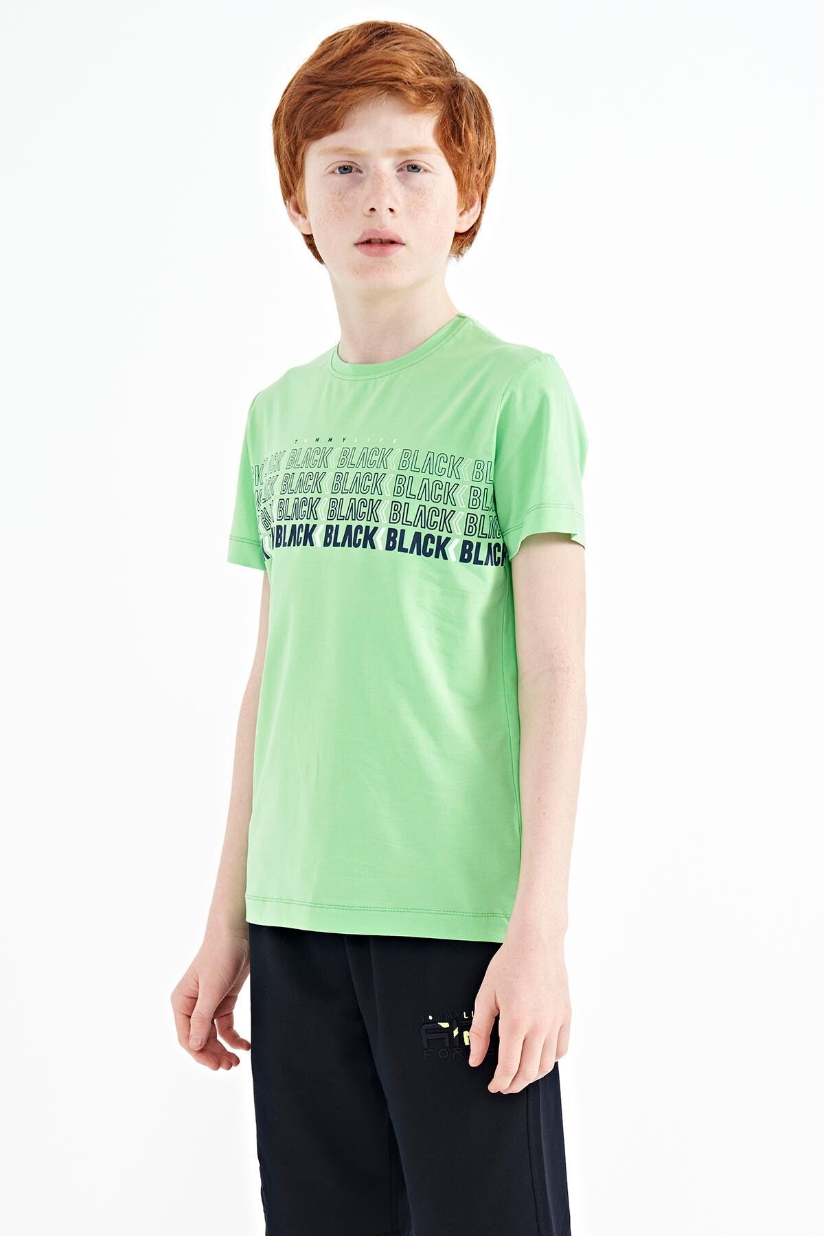 Neon Green Print O Collar Standard Fit Boys T-Shirt - 11149