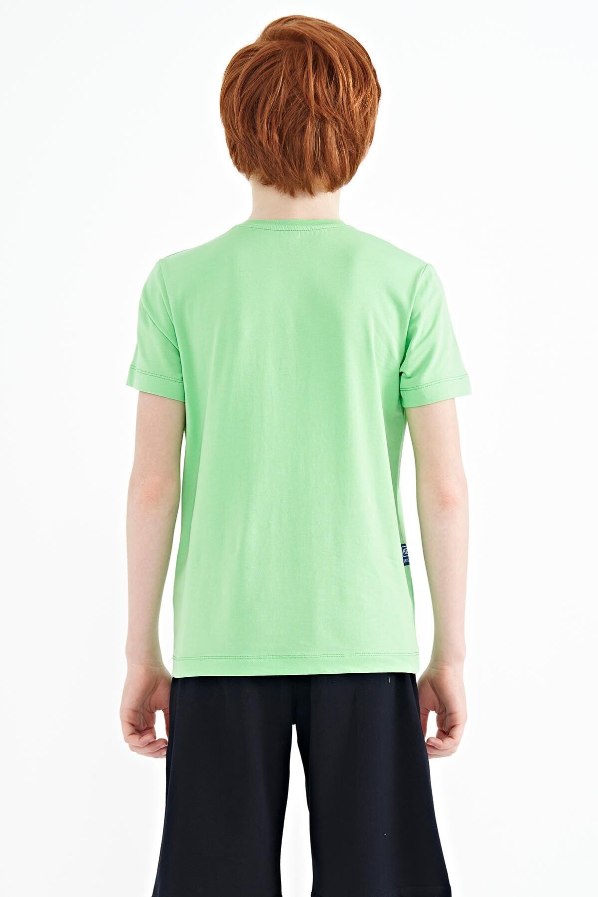 Neon Green Print O Collar Standard Fit Boys T-Shirt - 11149
