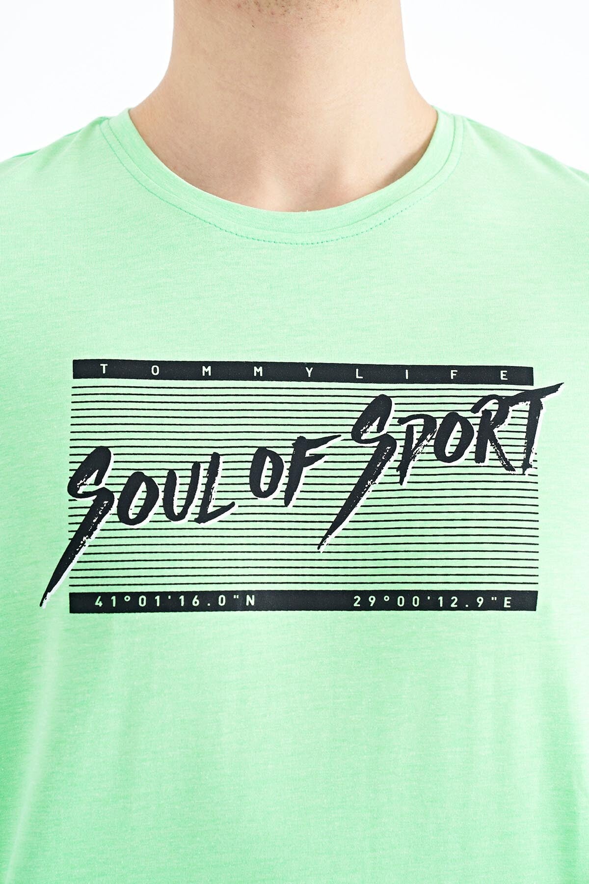 Neon Green Print Pattern Standard Fit O Neck Men's T-Shirt - 88172