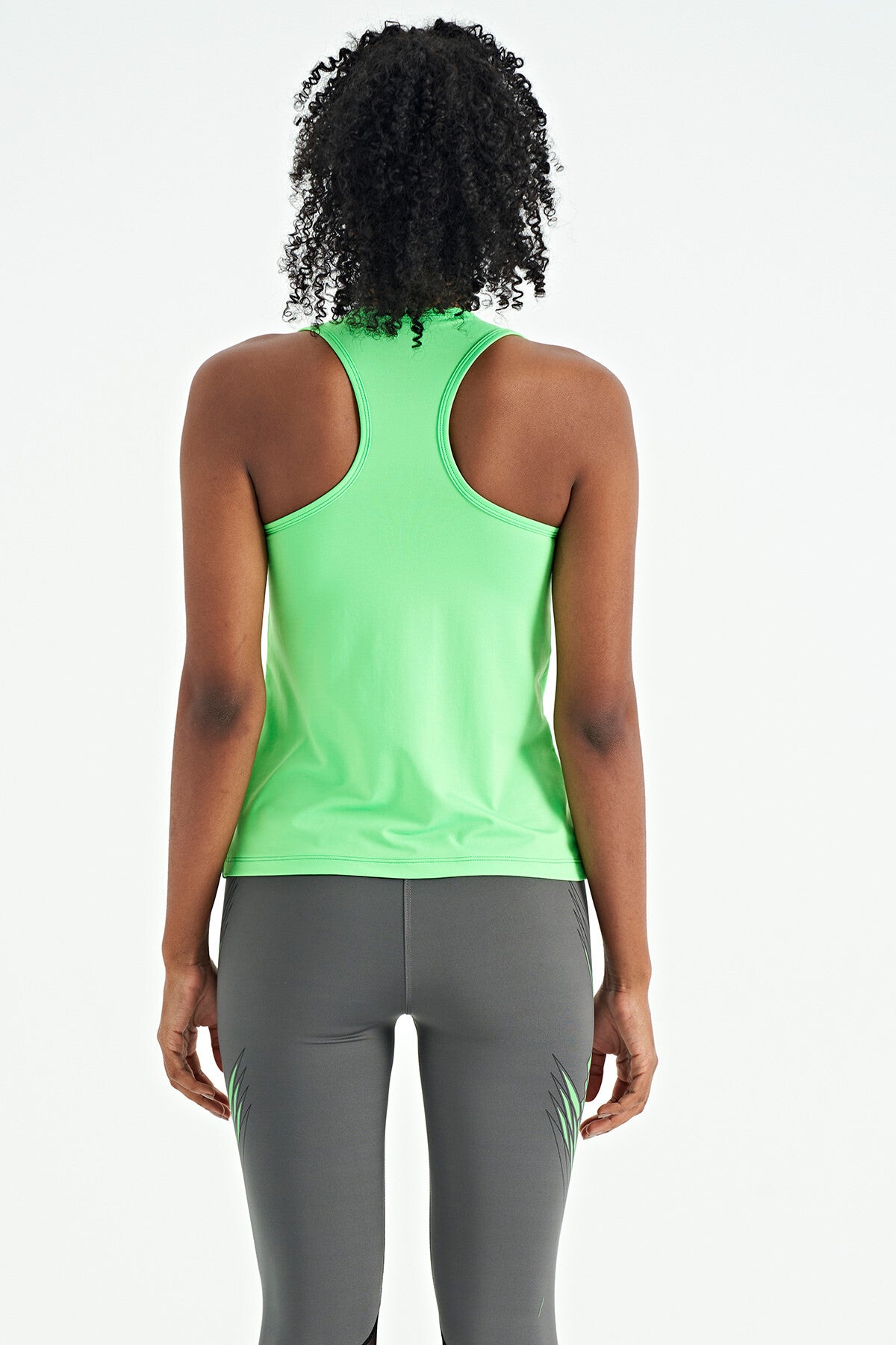 Neon Green Slit Detailed O Collar Sleeveless Standard Fit Women's Sports Singlet - 97256