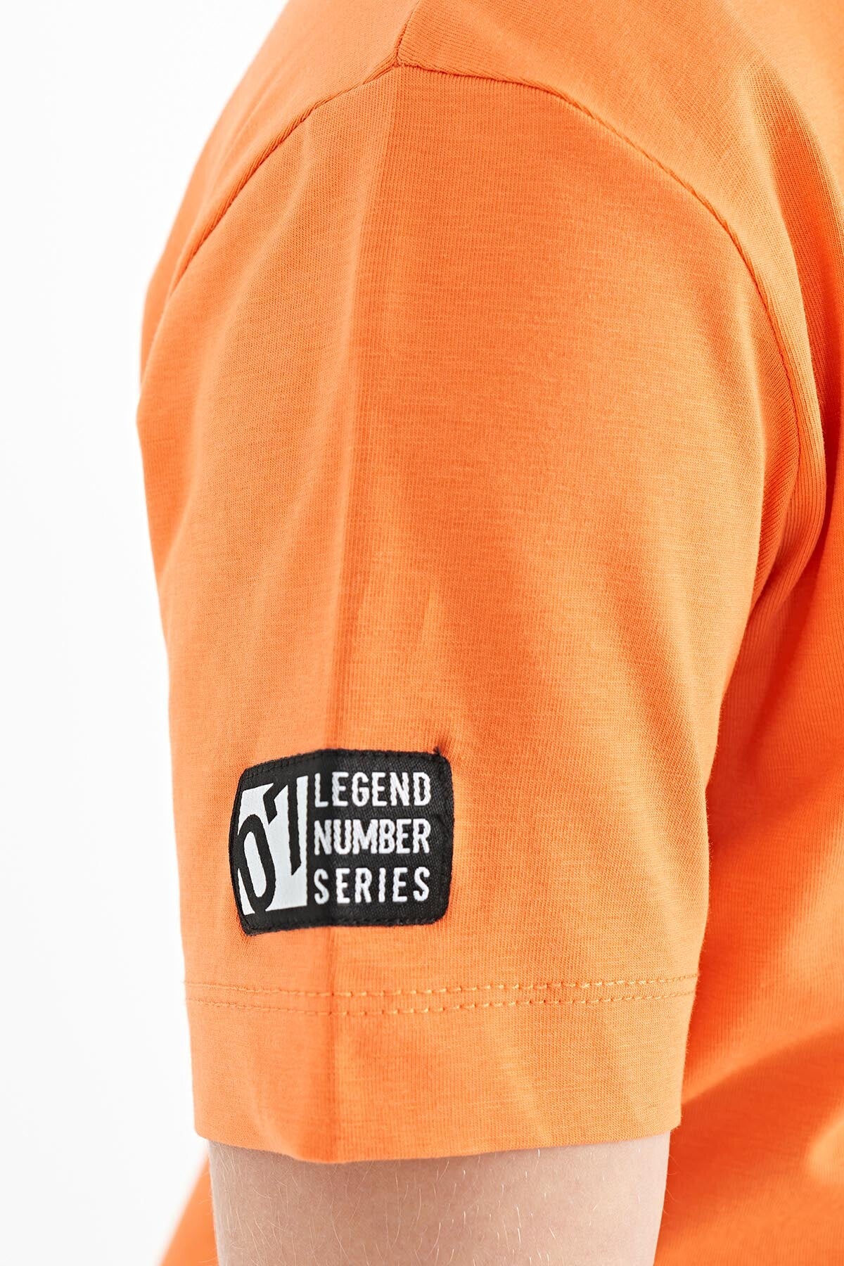 Orange Print Detailed O Collar Standard Cut Boys' T-Shirt - 11104
