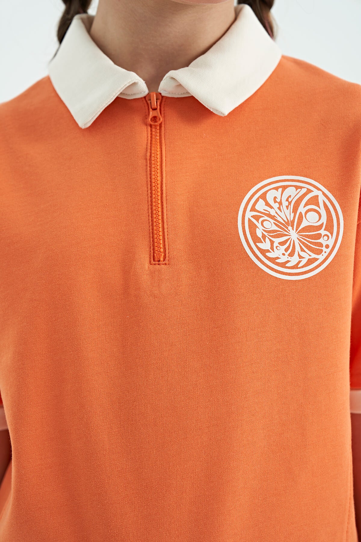 Orange Collar Short Sleeve Comfortable Fit Girls' Shorts Set - 75131