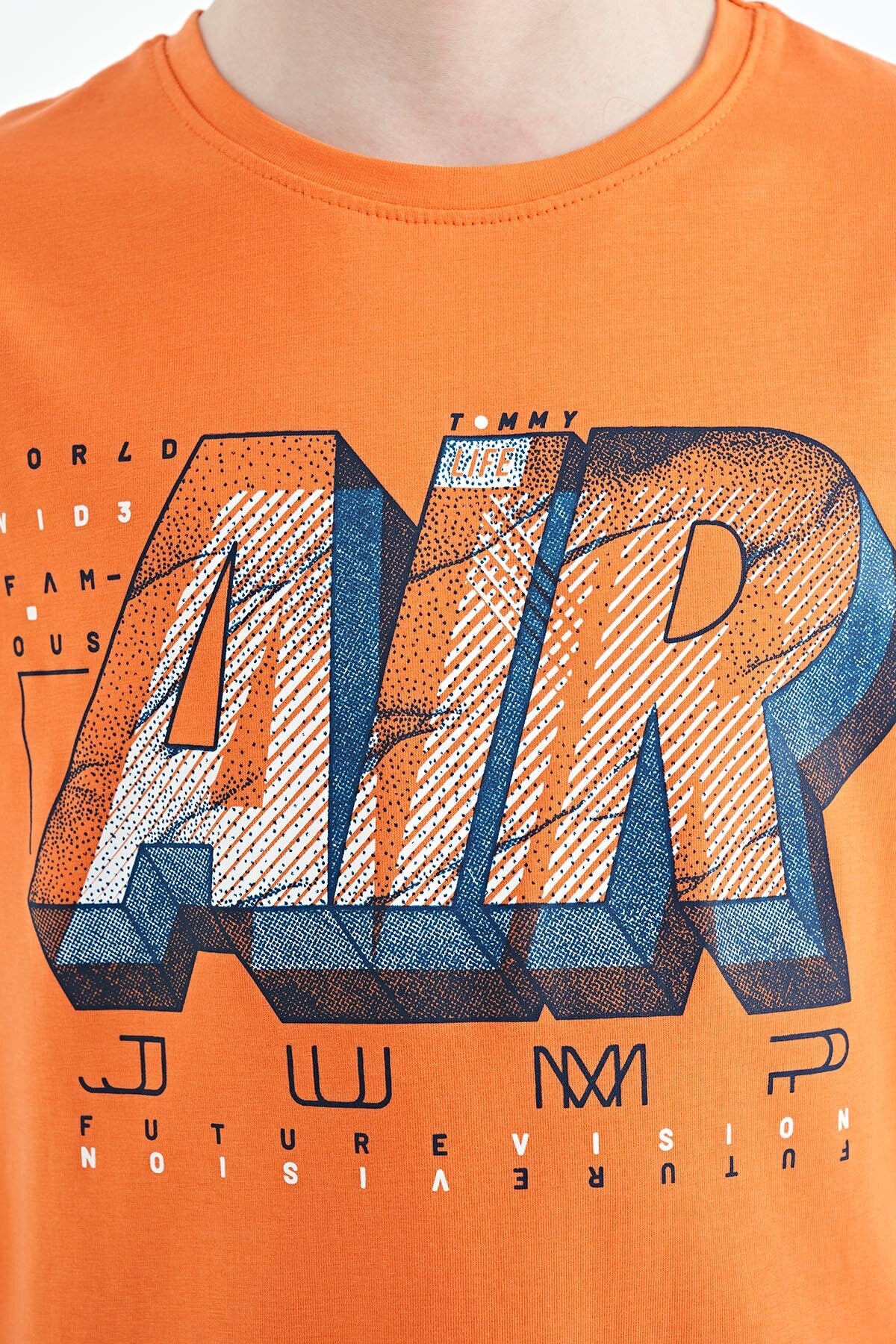 Orange Print Standard Fit O Collar Boys T-Shirt - 11098