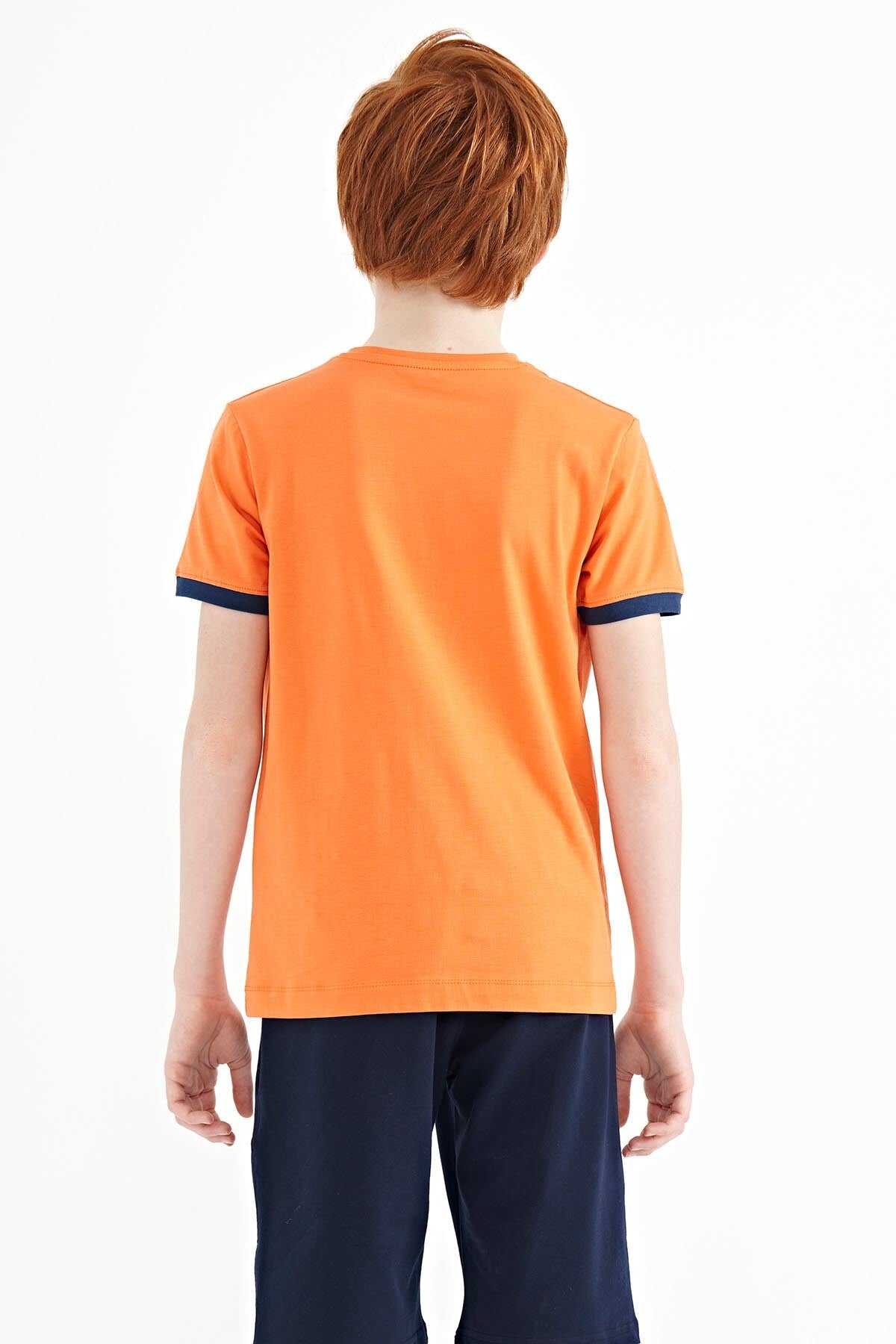 Orange Print Standard Fit O Collar Boys T-Shirt - 11098