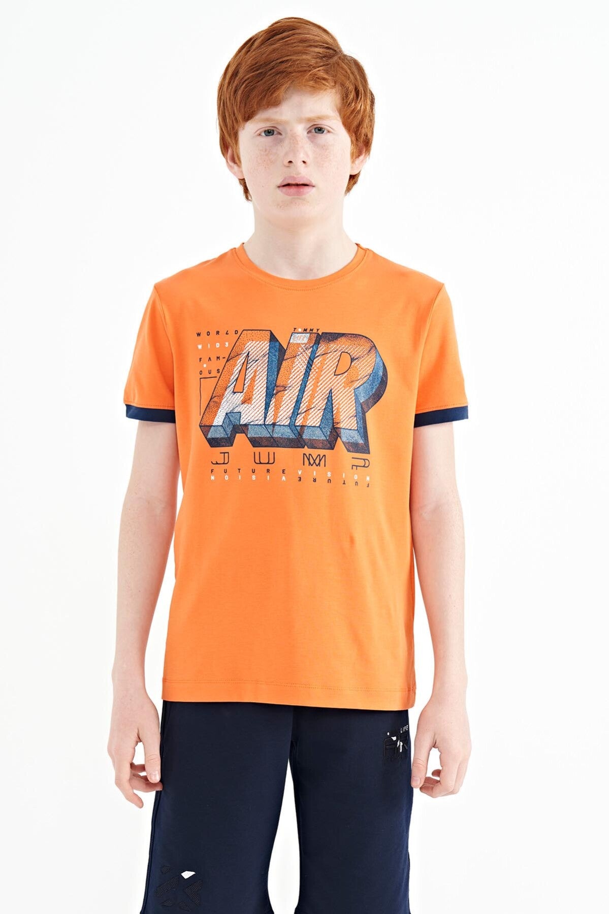 Orange Print Standard Fit O Collar Boys T-Shirt - 11098