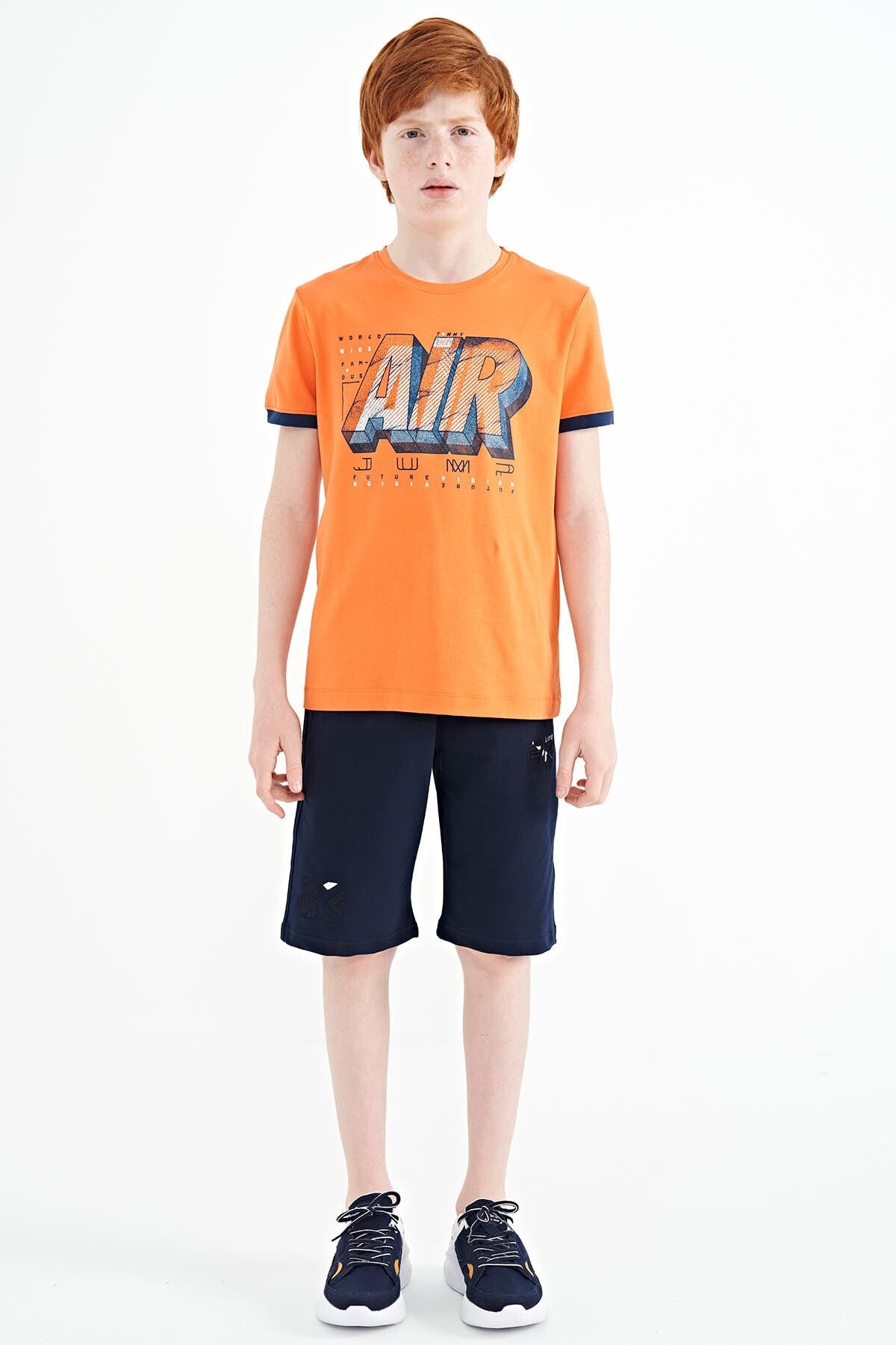 Orange Print Standard Fit O Collar Boys T-Shirt - 11098