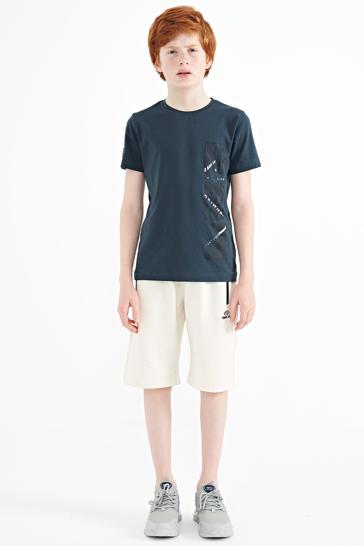 Forest Green Print Detailed O Collar Standard Fit Boys T-Shirt - 11104
