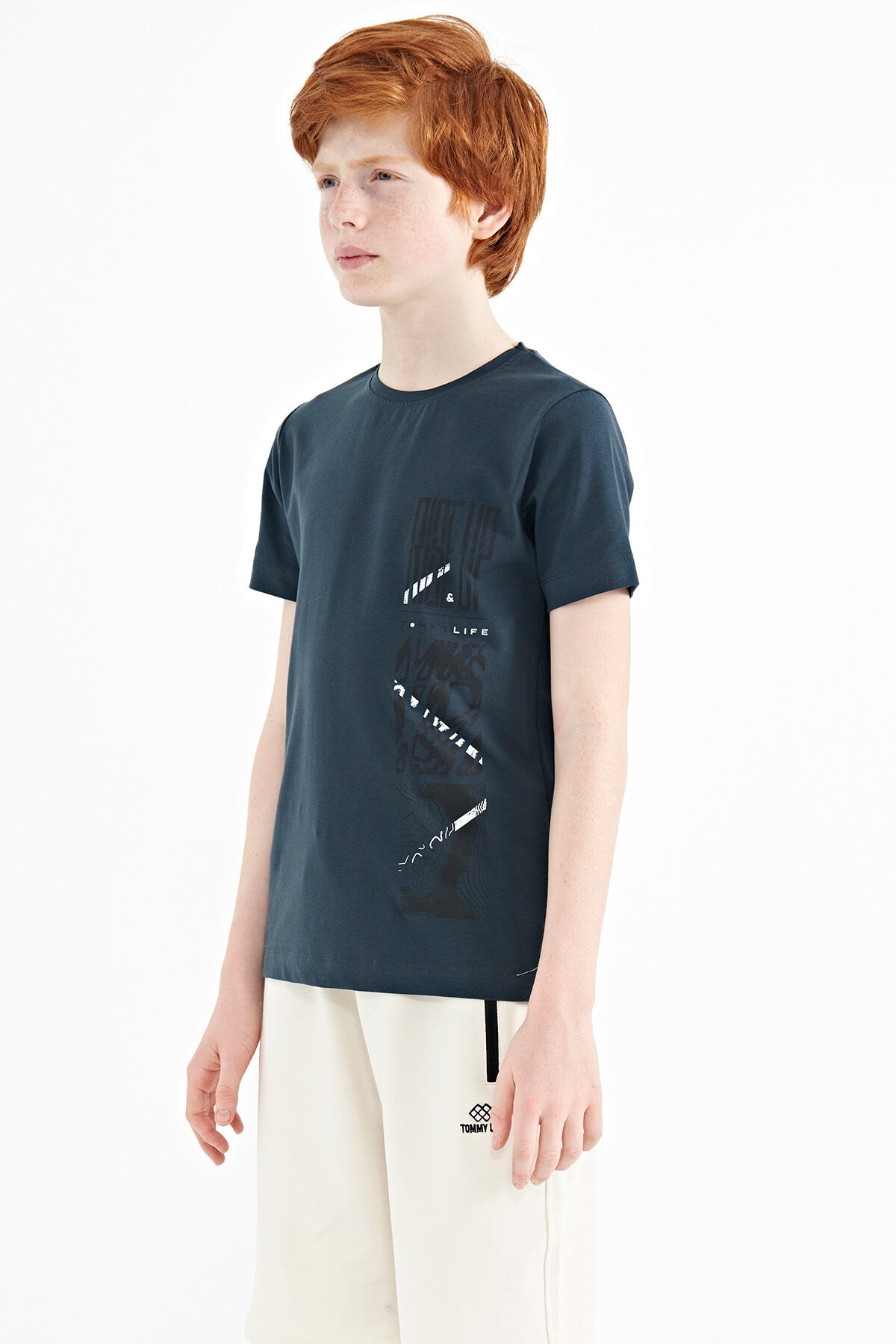 Forest Green Print Detailed O Collar Standard Fit Boys T-Shirt - 11104
