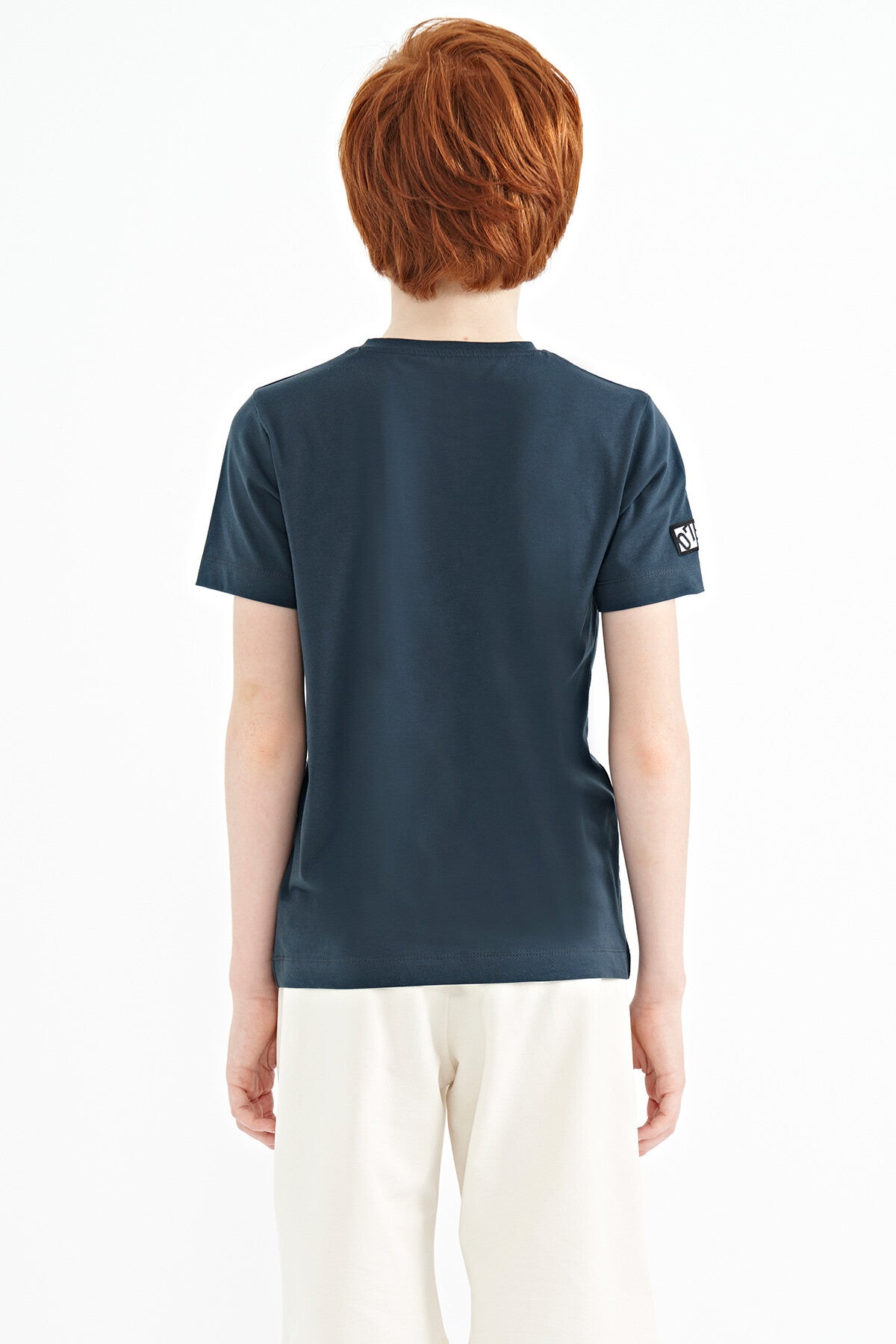 Forest Green Print Detailed O Collar Standard Fit Boys T-Shirt - 11104