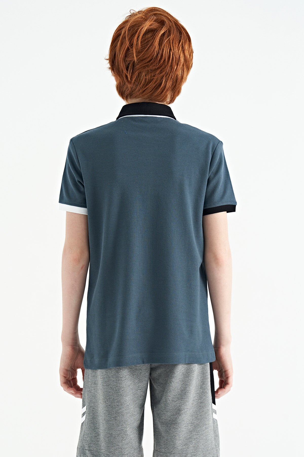 Forest Green Print Detailed Pola Collar Standard Fit Boys' T-Shirt - 11161
