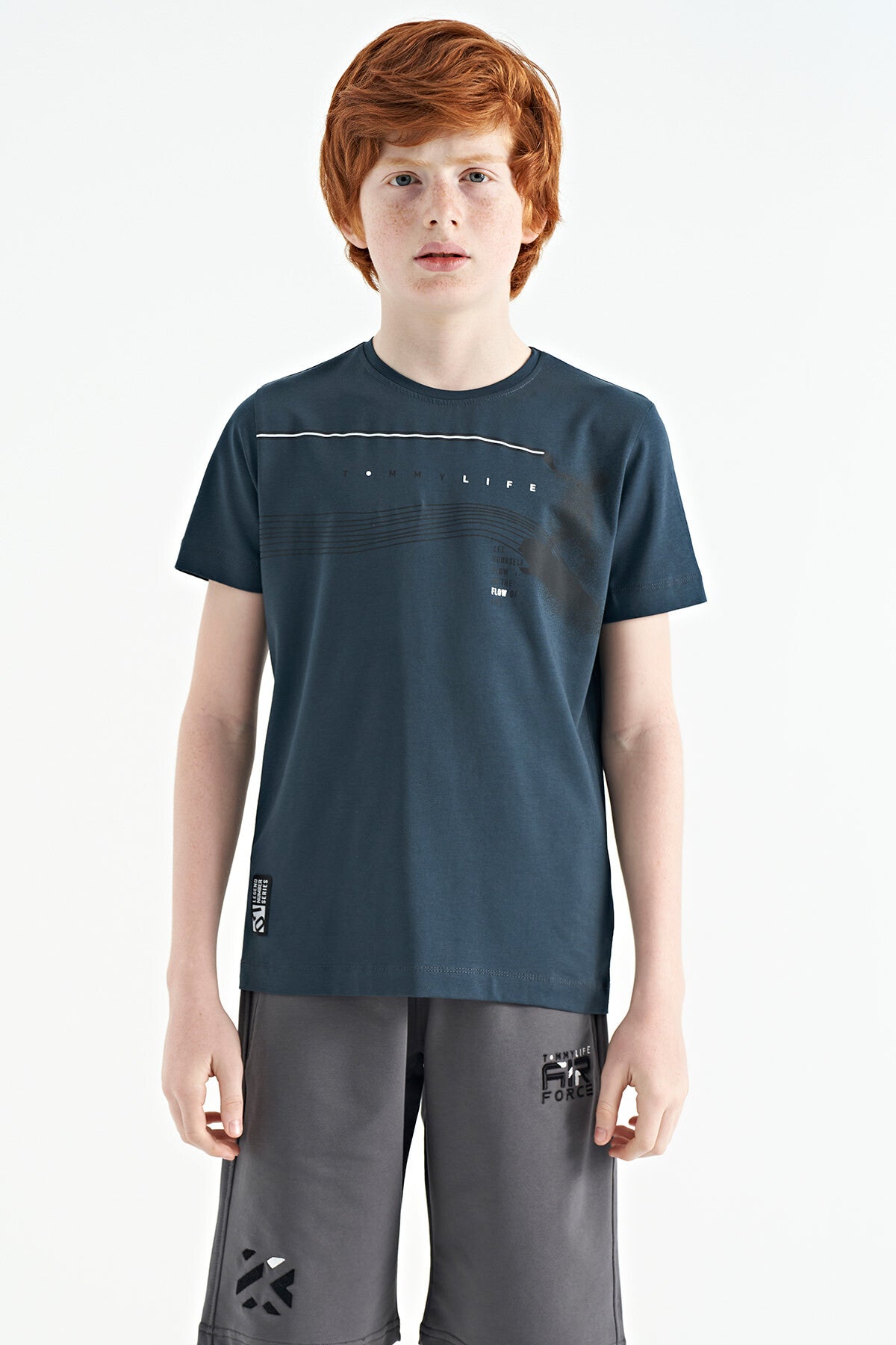 Forest Green Print Detailed Standard Fit O Collar Boys T-Shirt - 11133