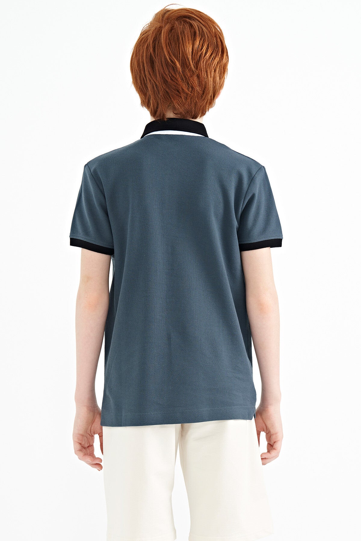 Forest Green Print Detailed Standard Fit Polo Collar Boys' T-Shirt - 11154