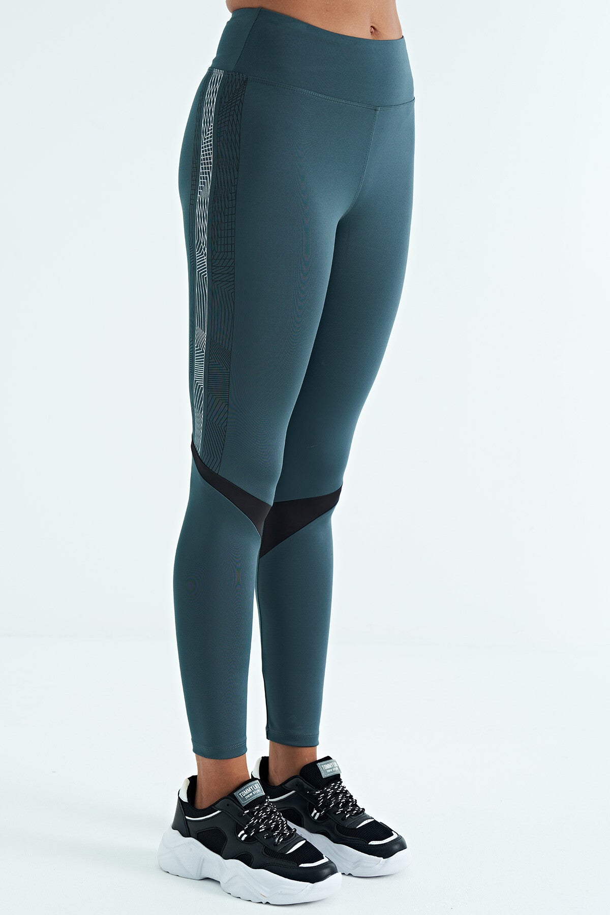Forest Green Print Detailed High Waist Slim Fit Women's Tights - 94640