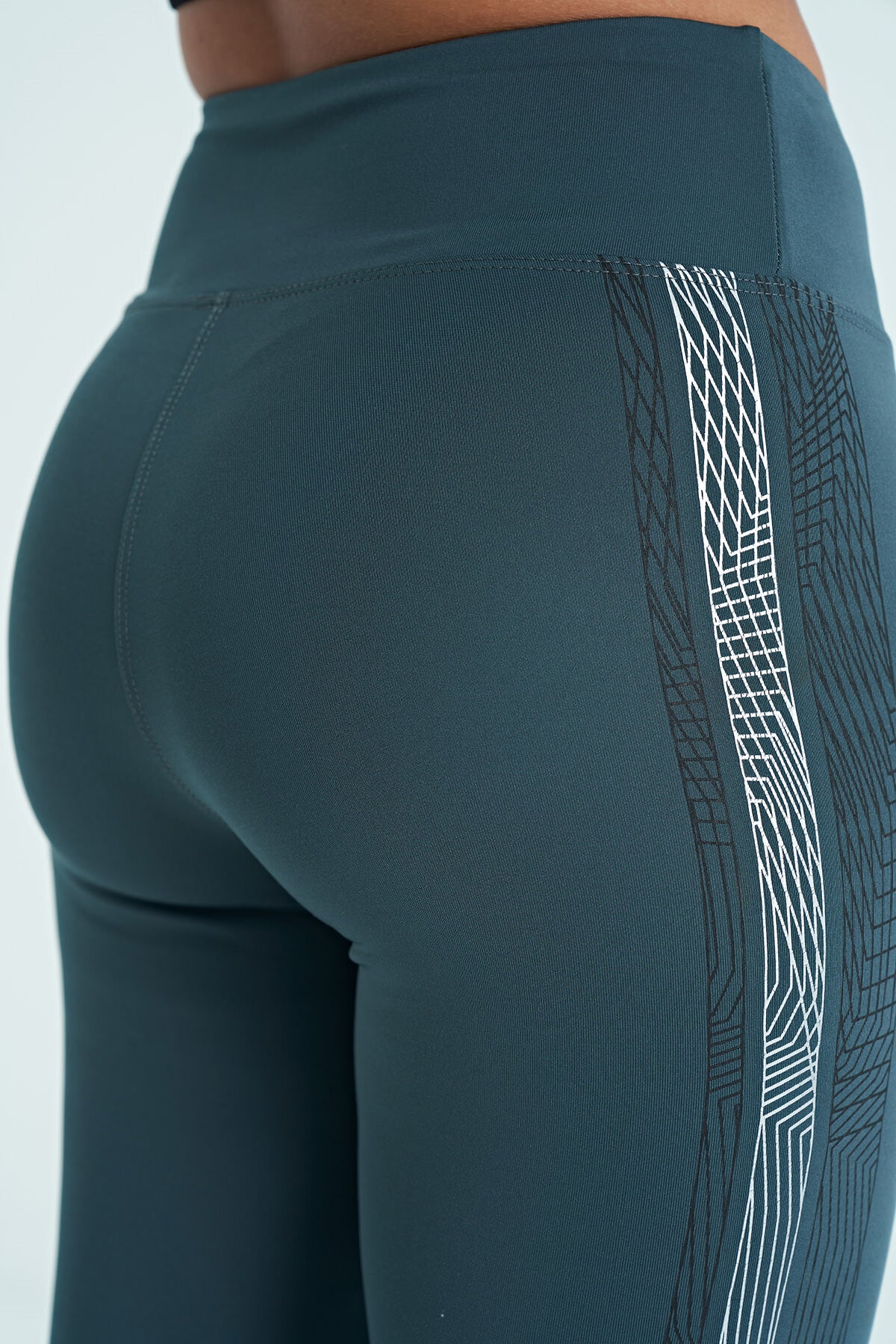 Forest Green Print Detailed High Waist Slim Fit Women's Tights - 94640