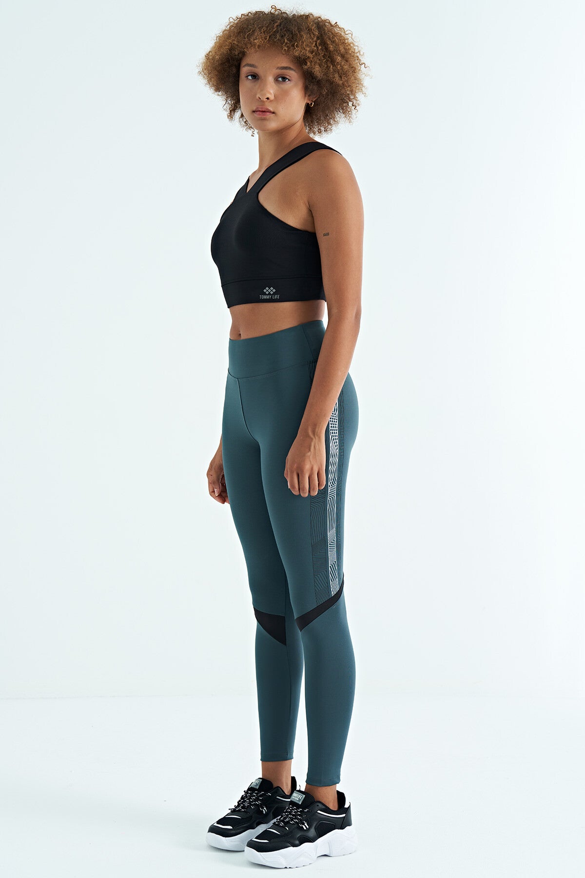 Forest Green Print Detailed High Waist Slim Fit Women's Tights - 94640