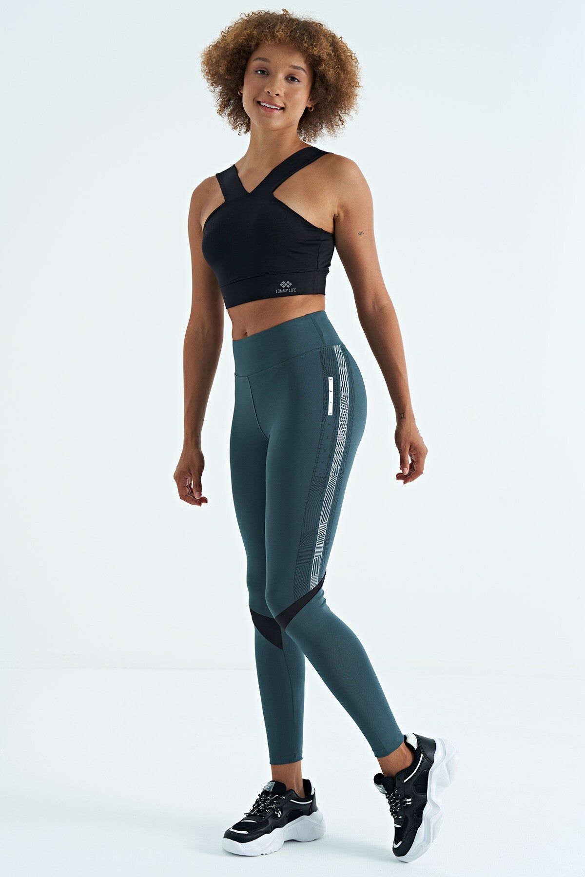 Forest Green Print Detailed High Waist Slim Fit Women's Tights - 94640
