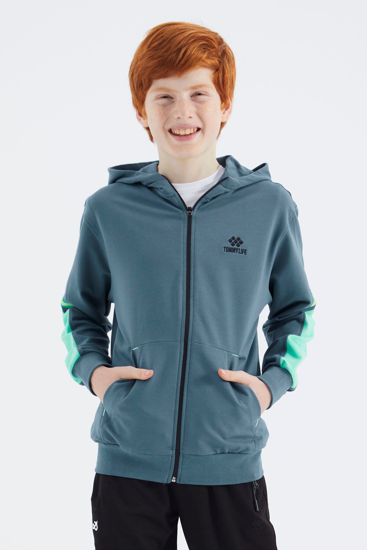 Forest Green Zippered Boys' Sweatshirt - 11180