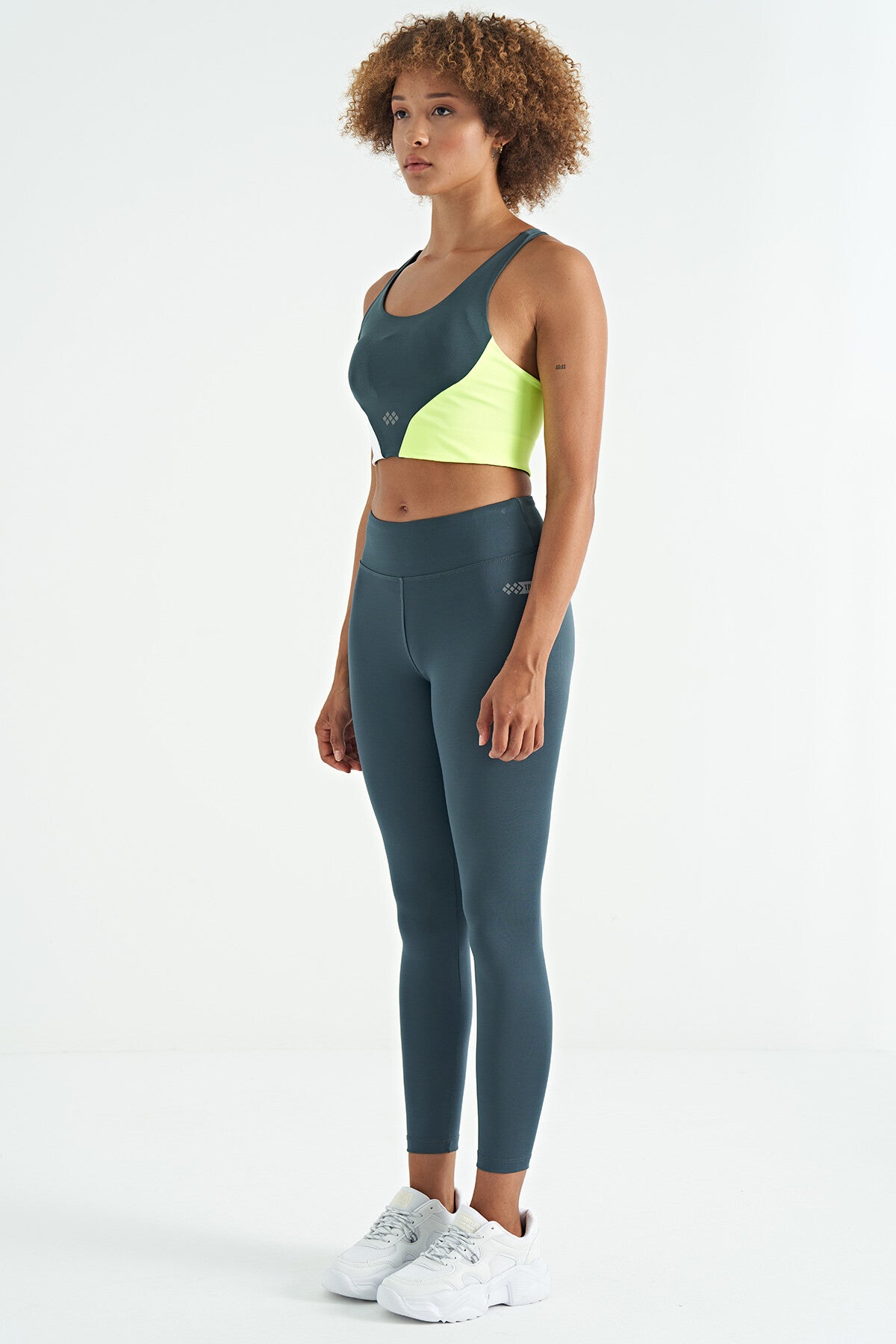 Forest Green Logo Print Detailed High Waist Scuba Fabric Slim Fit Women's Tights - 94627