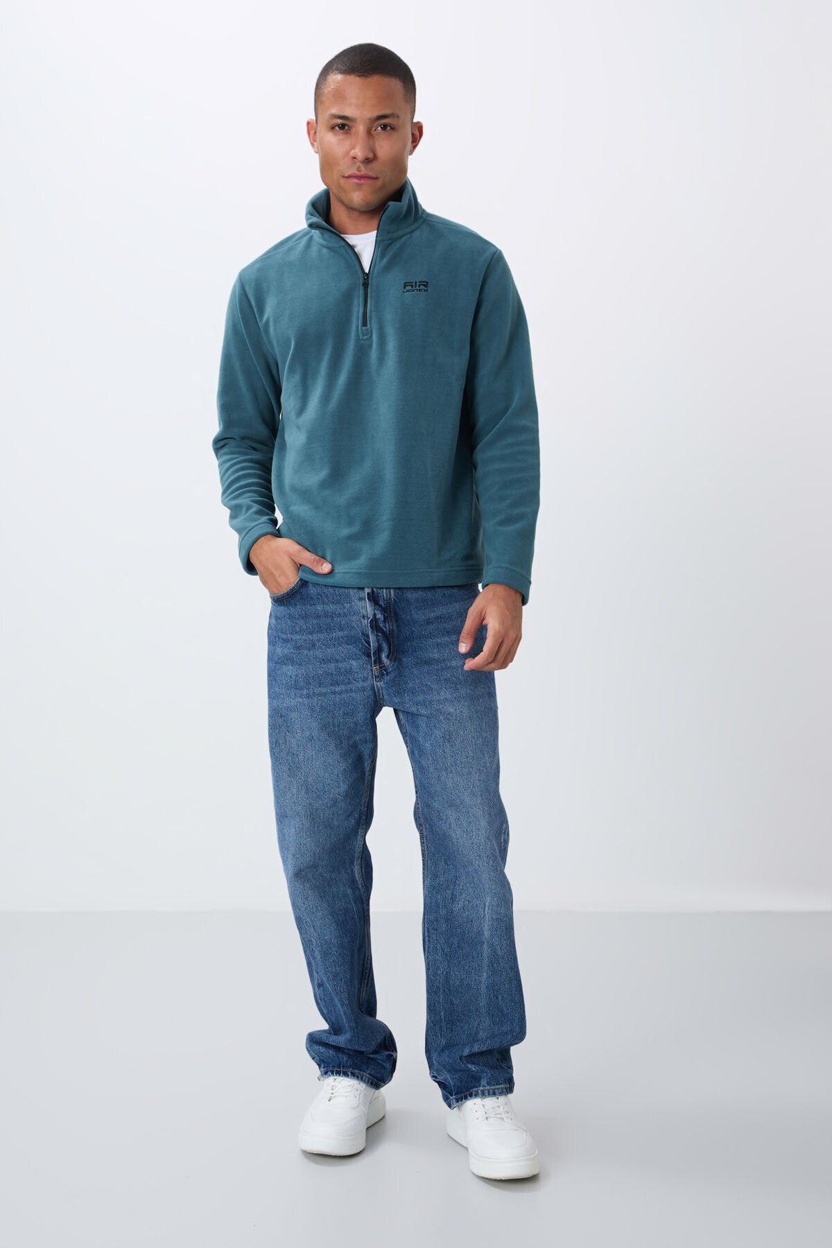 River Forest Green Straight Collar Men's Fleece Sweatshirt - 88310