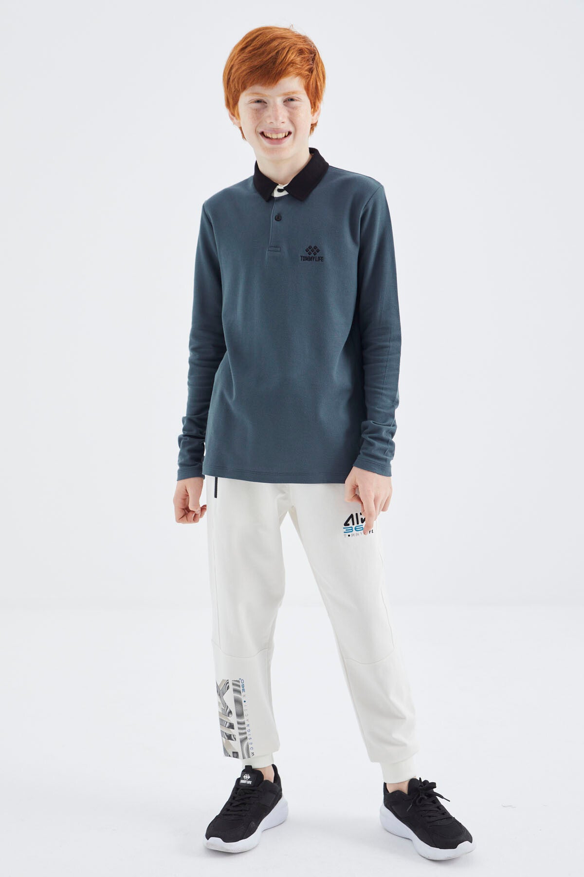 Forest Green Polo Collar Basic Boys' T-Shirt - 11171