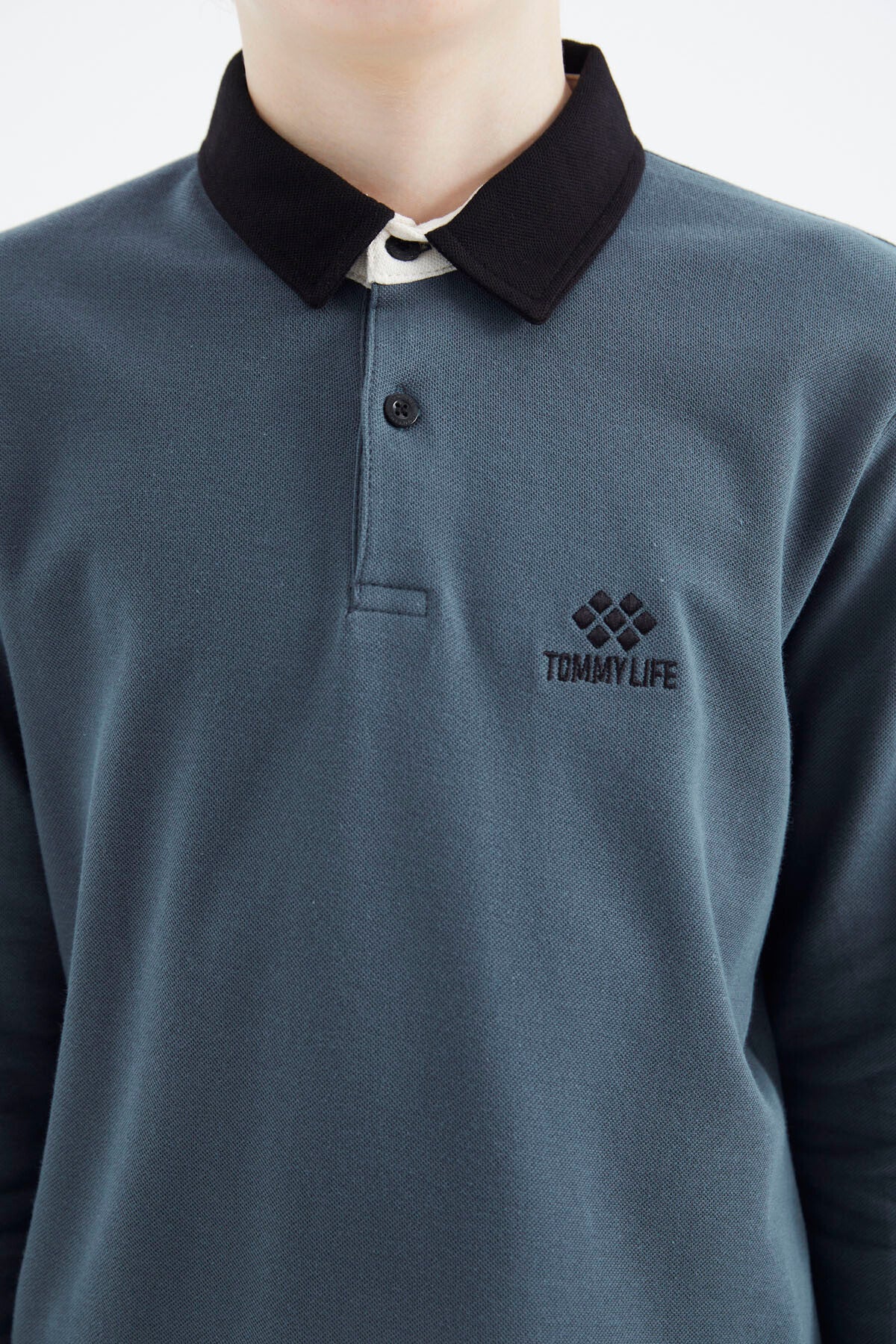 Forest Green Polo Collar Basic Boys' T-Shirt - 11171