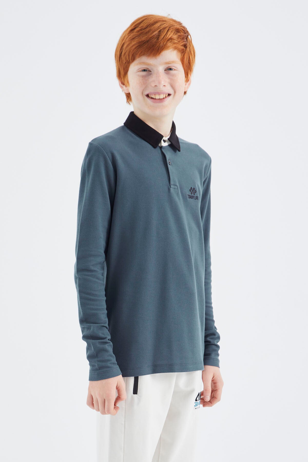 Forest Green Polo Collar Basic Boys' T-Shirt - 11171