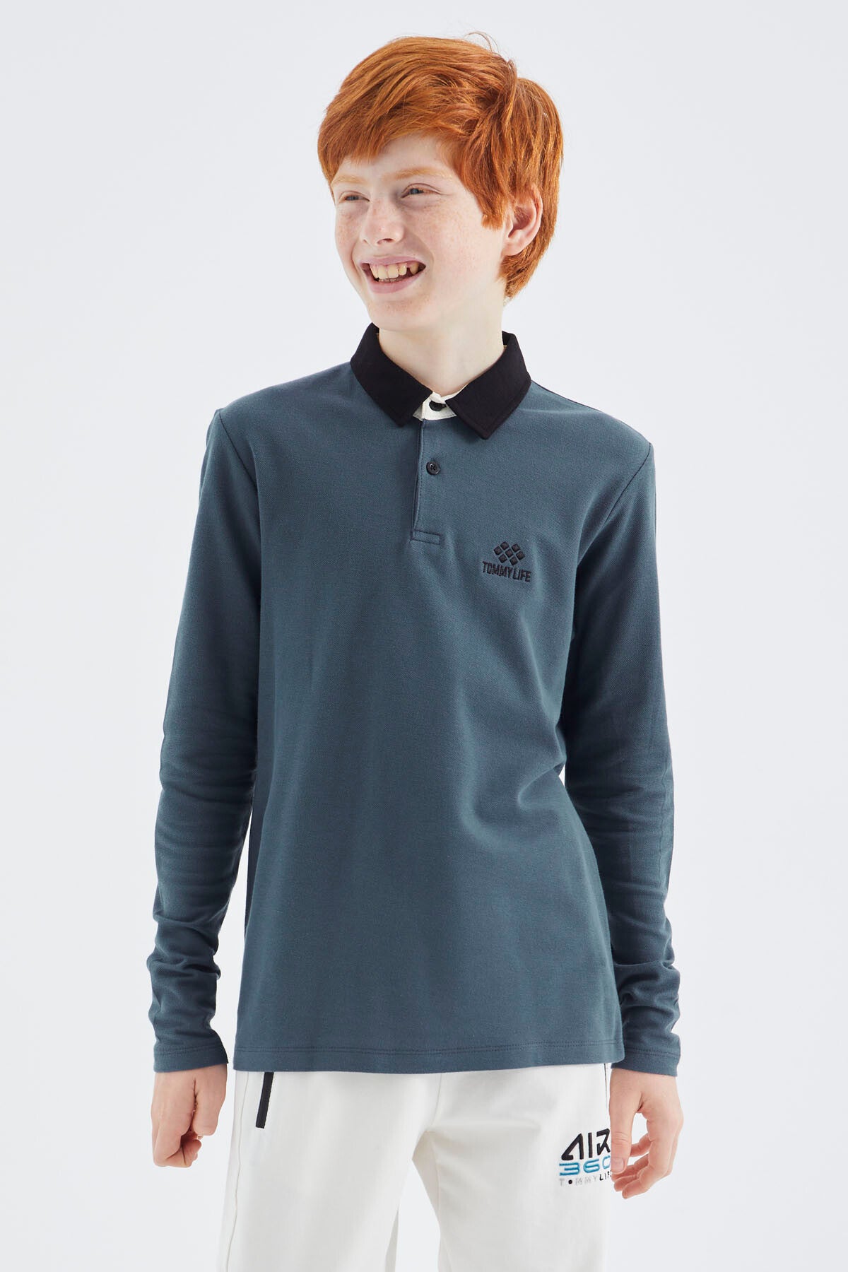 Forest Green Polo Collar Basic Boys' T-Shirt - 11171