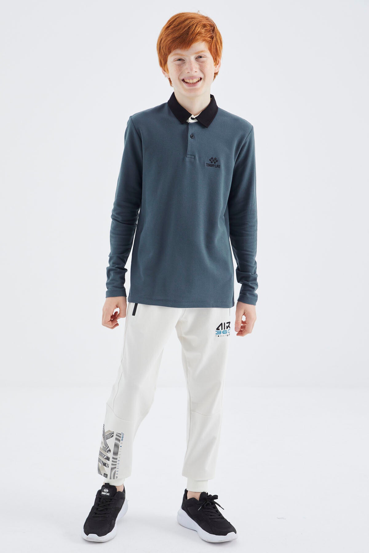 Forest Green Polo Collar Basic Boys' T-Shirt - 11171