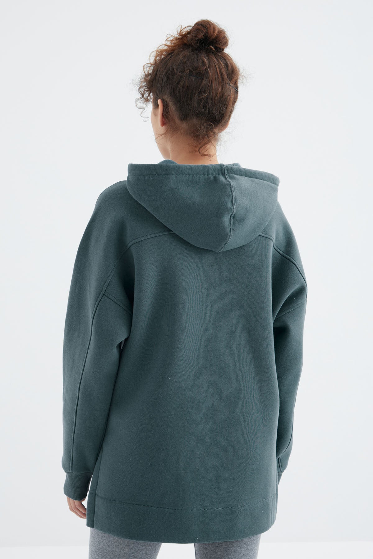 Forest Green Raglan Sleeve Basic Hooded Oversize Sweatshirt Tunic - 97242