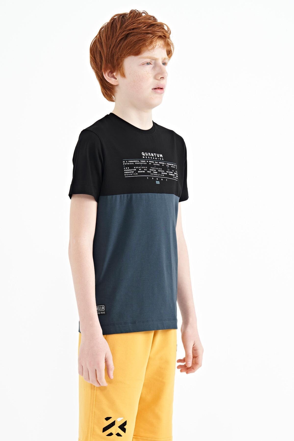 Forest Green Printed Lettering Color Block Standard Fit O Collar Boys T-Shirt - 11134
