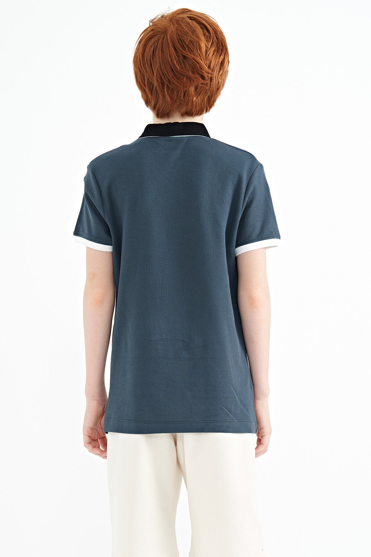 Forest Green Embroidered Detailed Standard Pattern Polo Collar Boys' T-Shirt - 11085