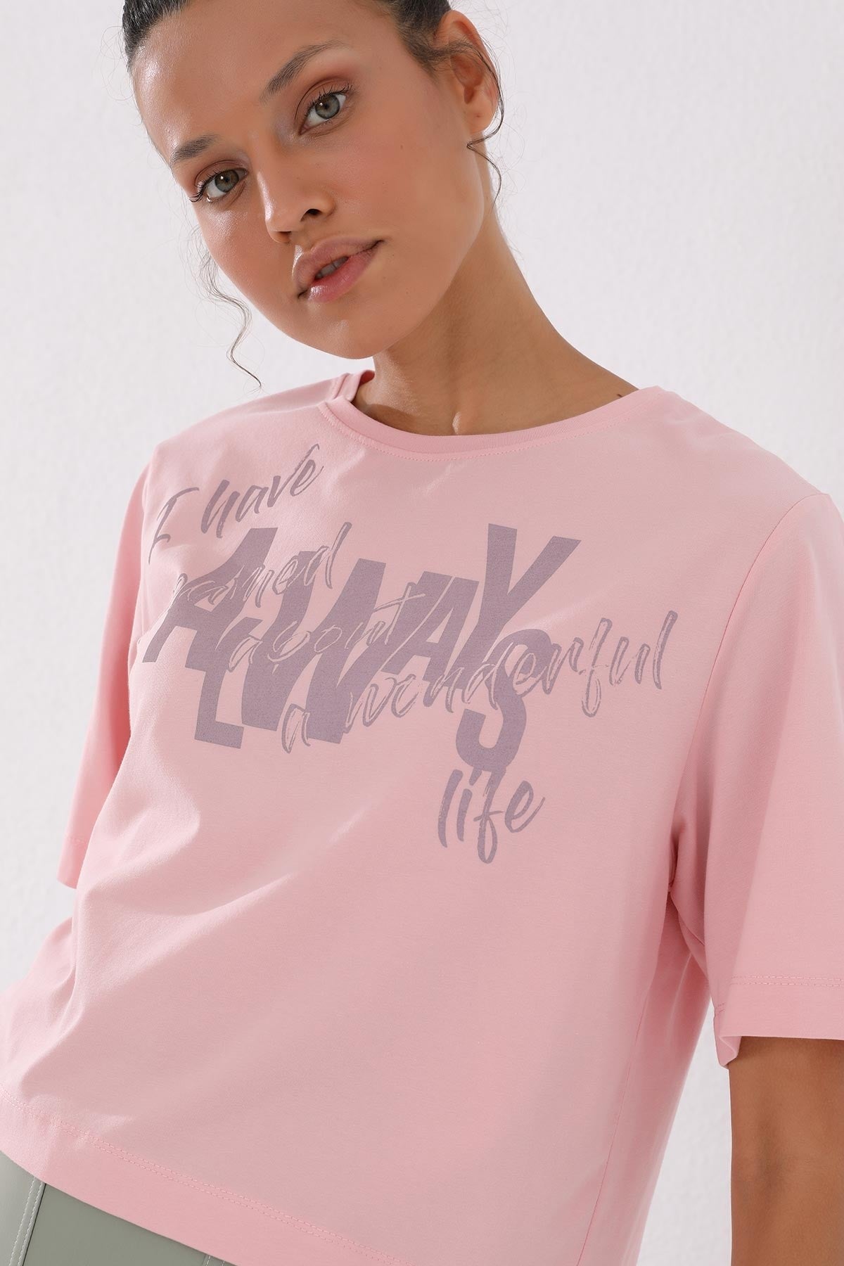 Pink Asymmetric Print O Collar Women's Oversize T-Shirt - 97136