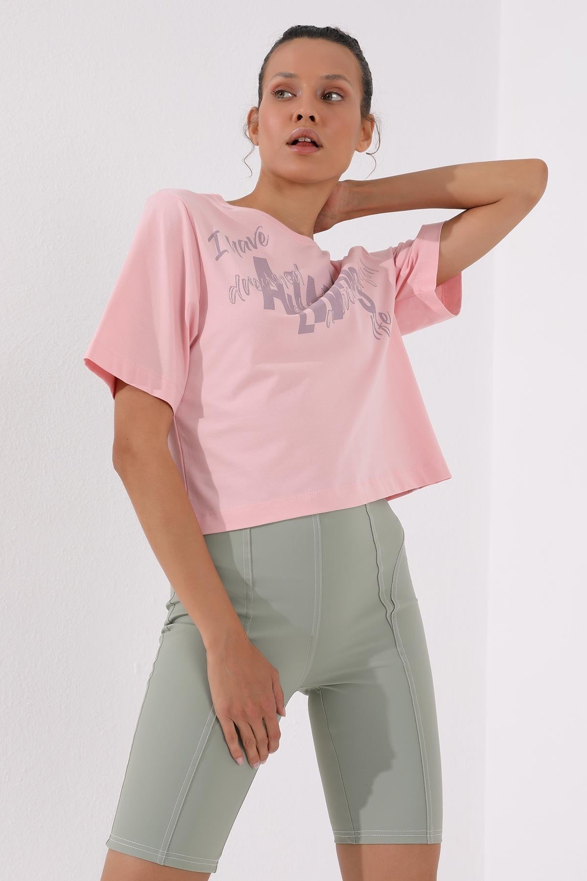 Pink Asymmetric Print O Collar Women's Oversize T-Shirt - 97136