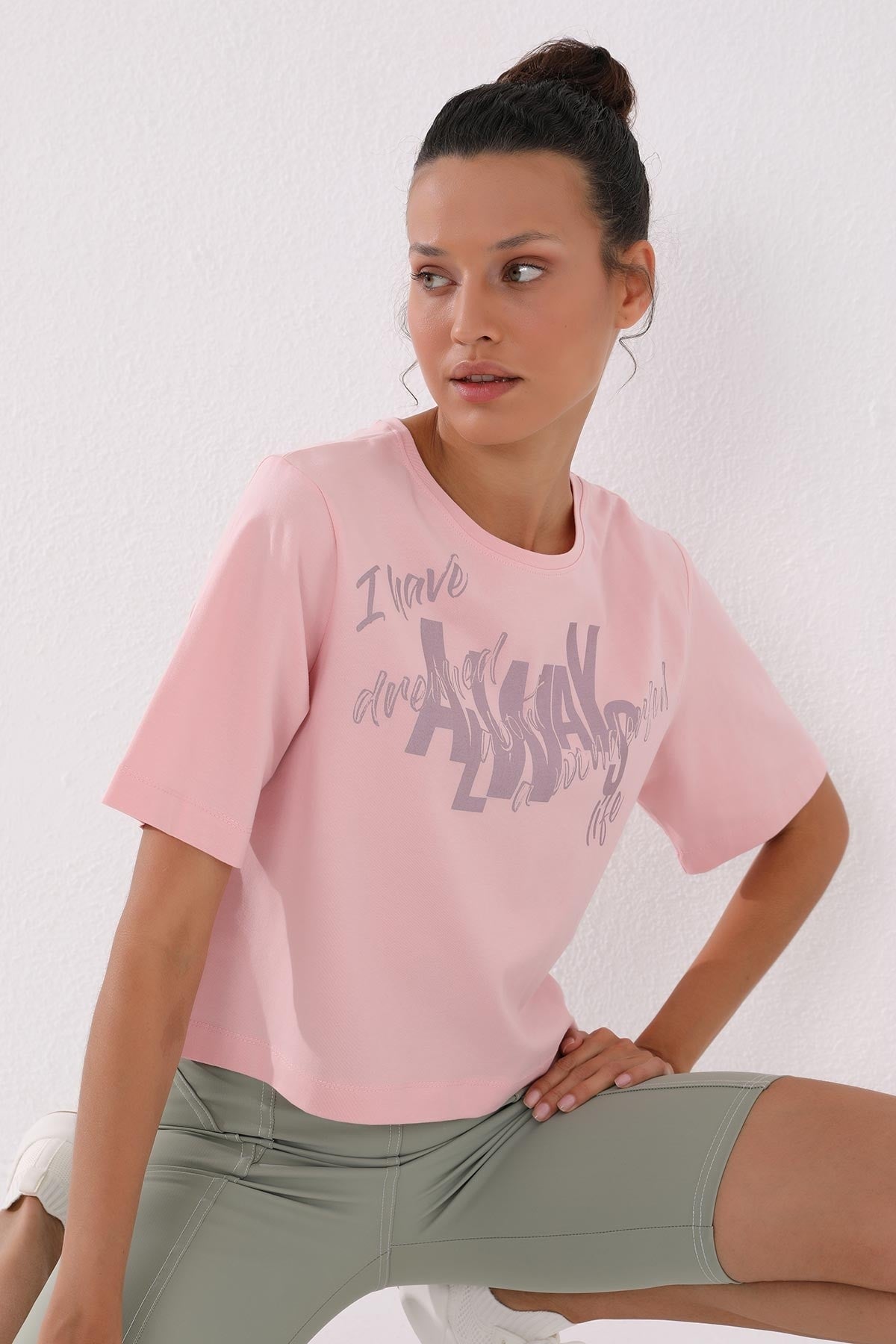 Pink Asymmetric Print O Collar Women's Oversize T-Shirt - 97136