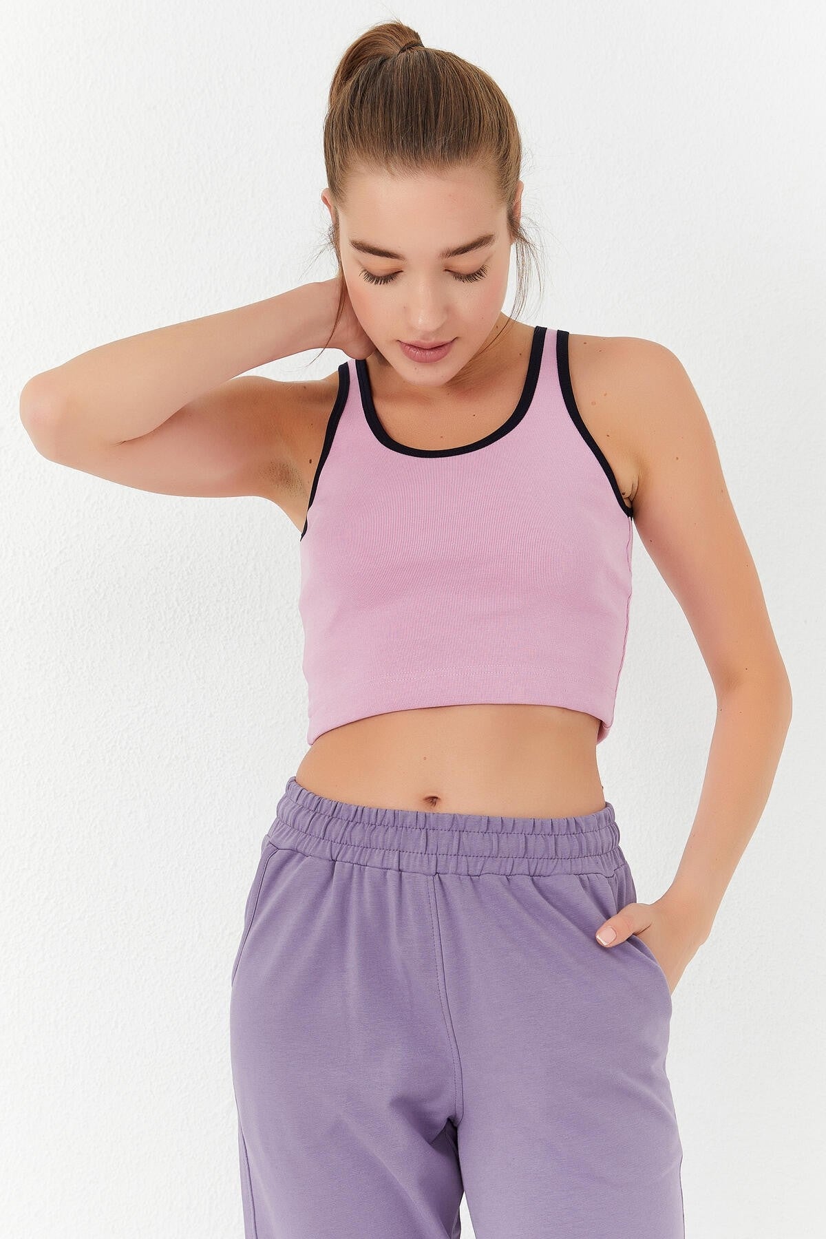 Pink Basic Zero Sleeve Slim Fit U Neck Women's Crop Top Singlet - 97162