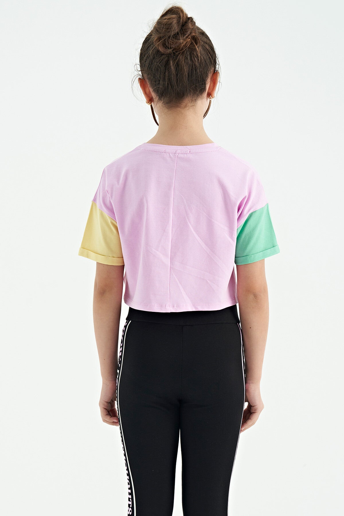 Pink Print O Collar Low Shoulder Oversize Girls T-Shirt - 75130