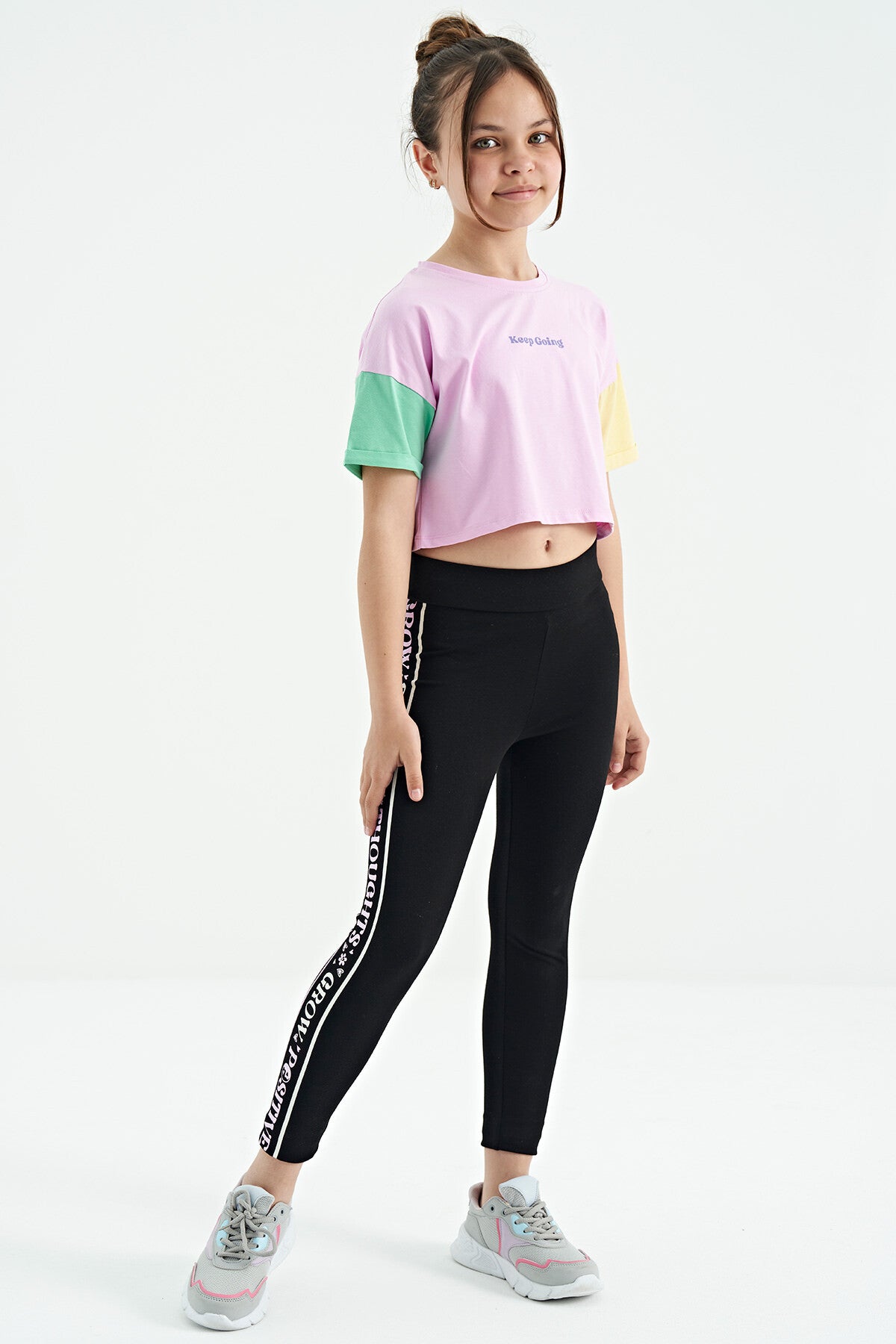 Pink Print O Collar Low Shoulder Oversize Girls T-Shirt - 75130
