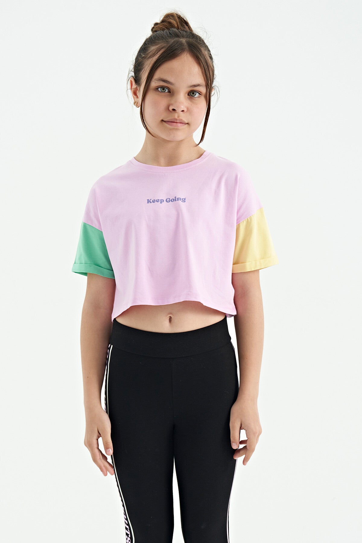 Pink Print O Collar Low Shoulder Oversize Girls T-Shirt - 75130